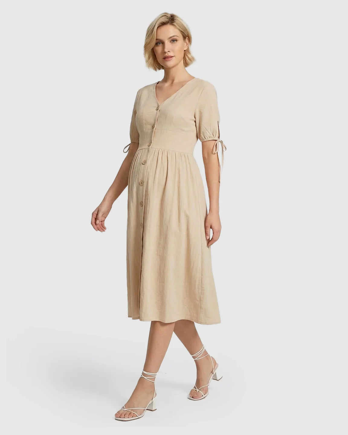 Bump Society – The Comfort Collection: Tie Sleeve A-Line Maternity Midi Dress