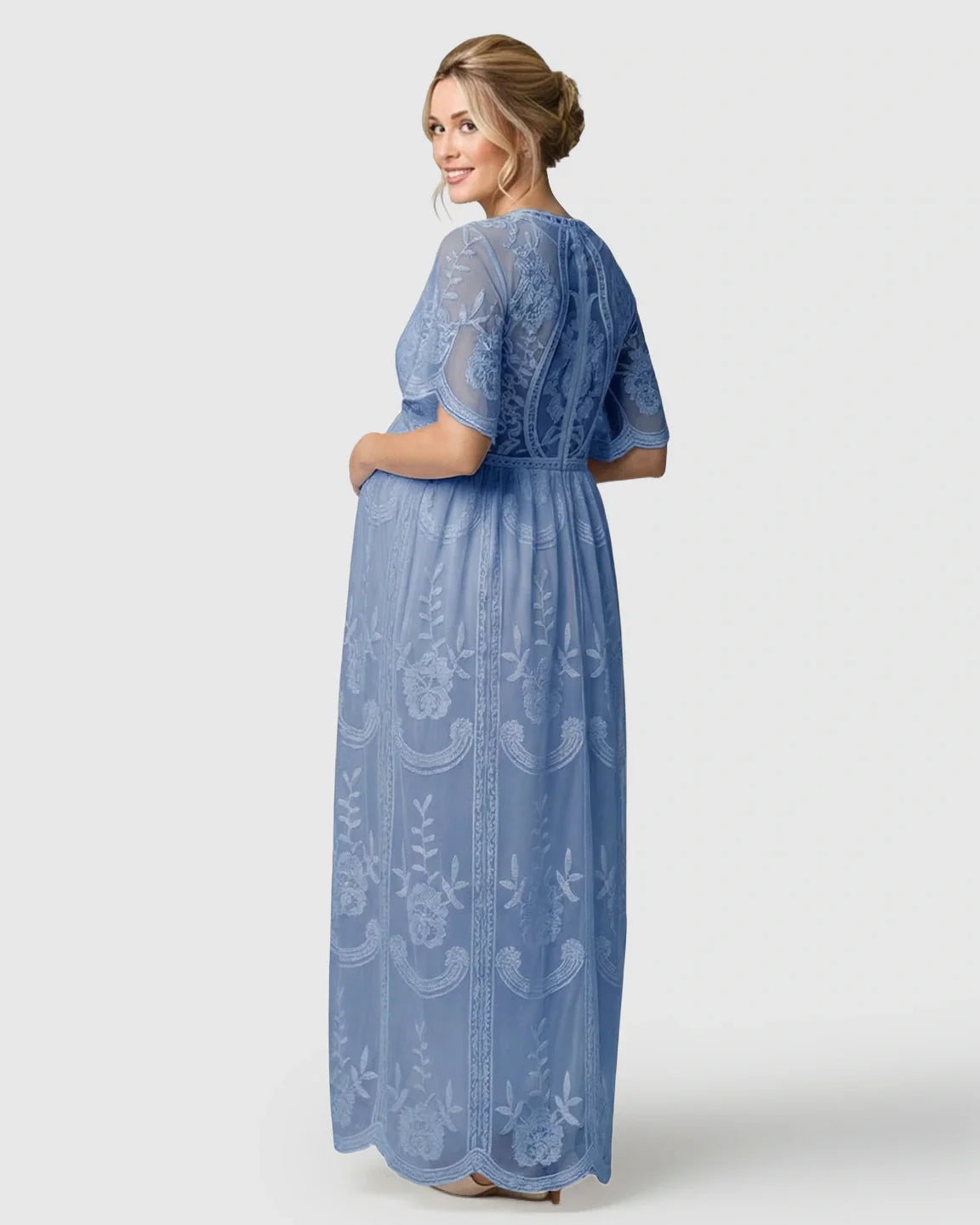 Bump Society – The Comfort Collection: Sheer-Lace Romantic Maternity Maxi Dress