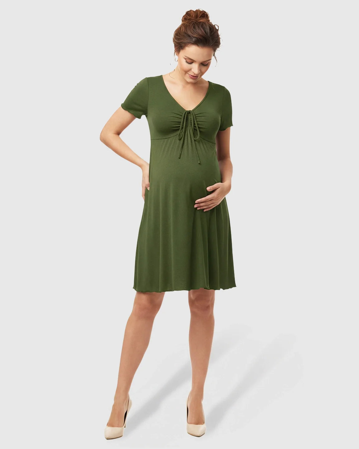 Bump Society – The Comfort Collection: Lettuce Edge Hem Casual Maternity Mini Dress