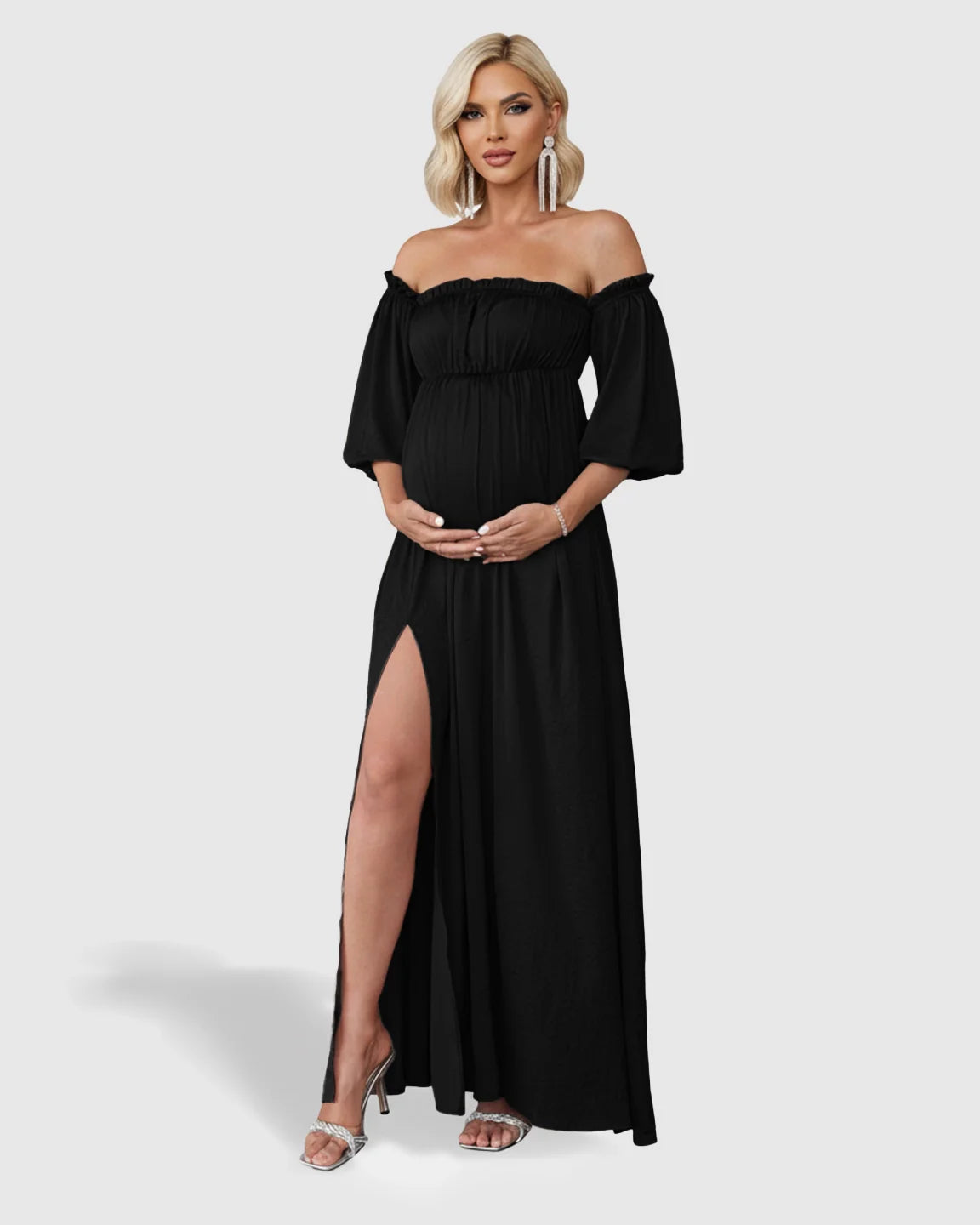 Bump Society – The Comfort Collection: Off-Shoulder Elegant Maternity Maxi Dress