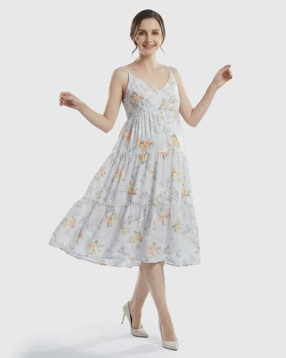 Bump Society – The Comfort Collection: Floral Print Loose Fit Maternity Midi Dress