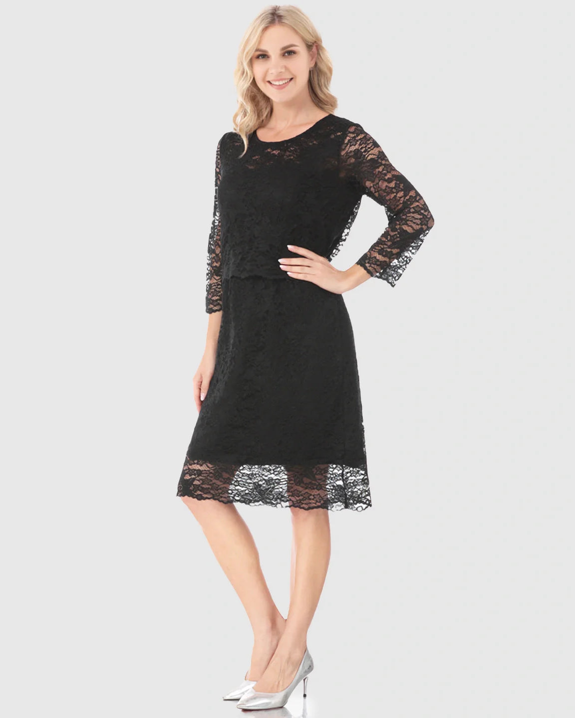 Bump Society – The Nursing Collection: Mid-length Lace Sleeves Maternity & Nursing Dress