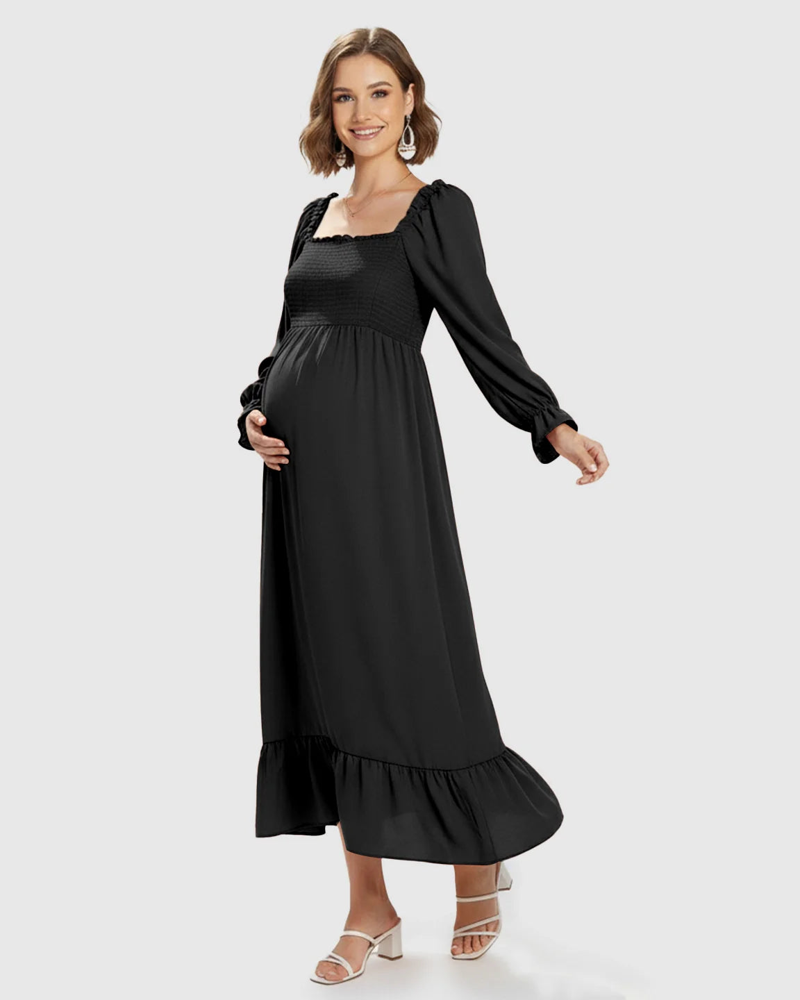 Bump Society – The Comfort Collection: Bishop Sleeves Retro Elegant Maternity Maxi Dress