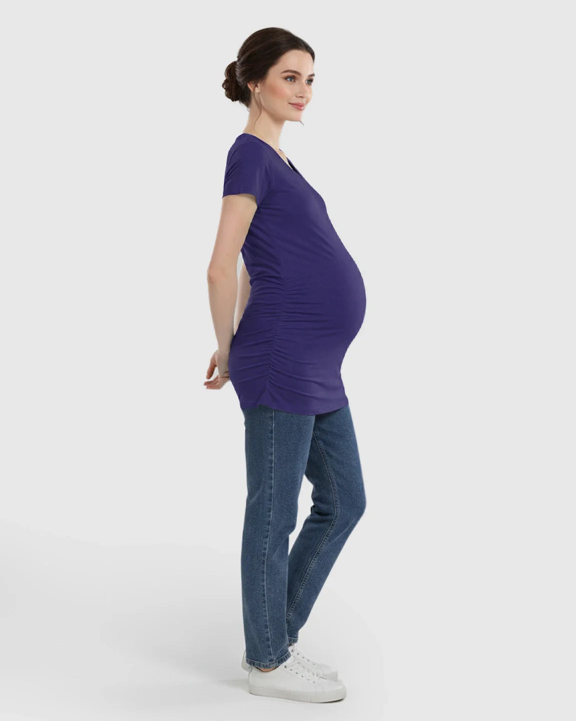 Bump Society – The Comfort Collection: Short Sleeve Ruched Slim Fit Maternity Top