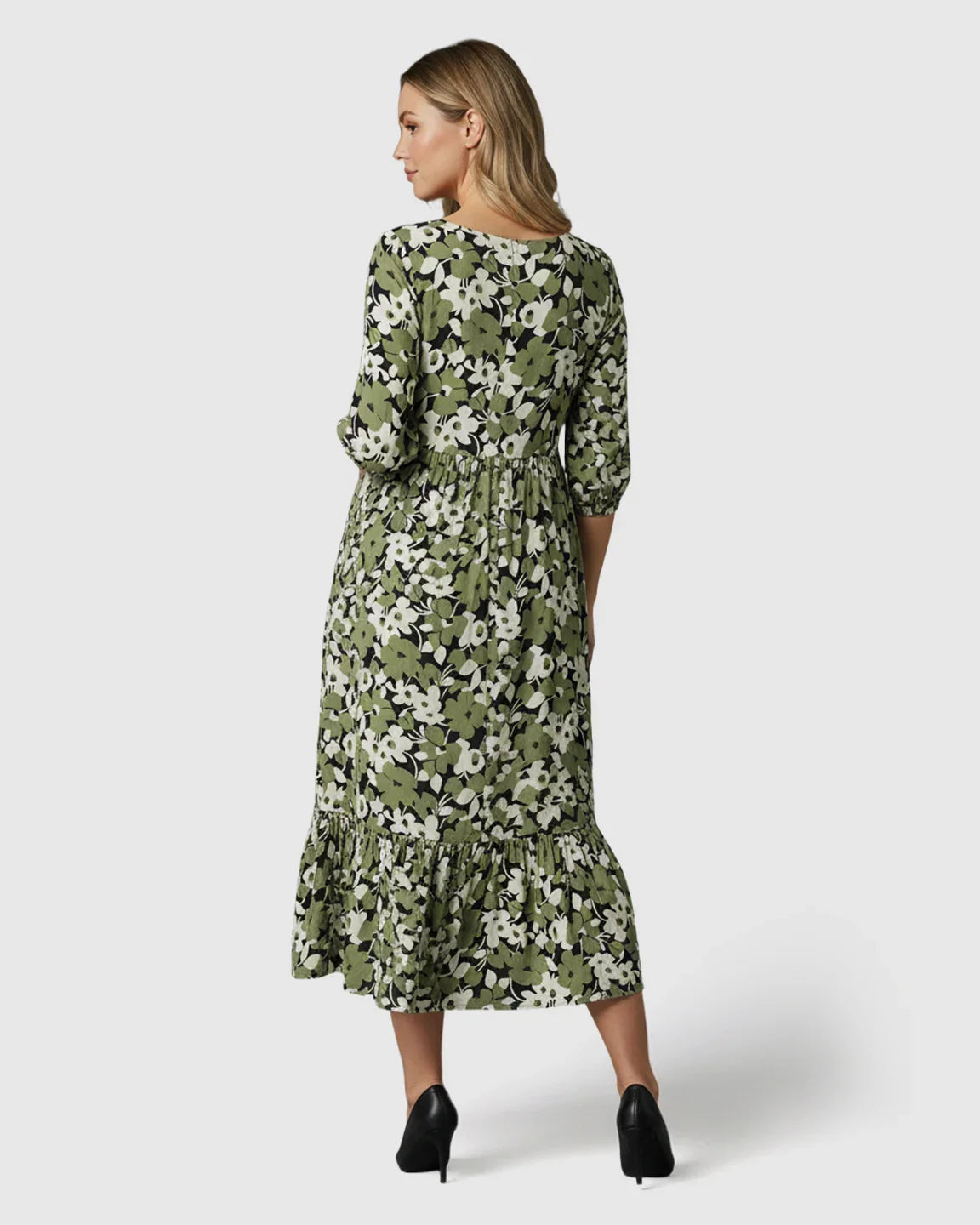Bump Society – The Comfort Collection: Button Front Square Neck Maternity Midi Dress