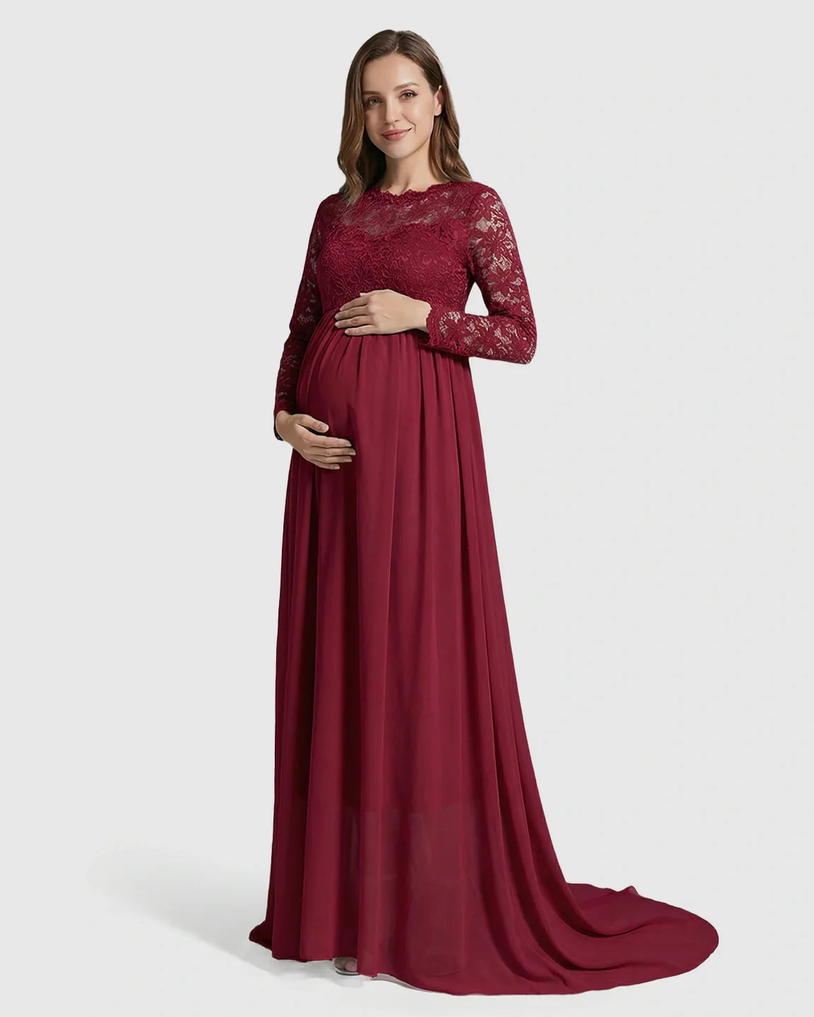 Bump Society – The Comfort Collection: Lace Bodice Trailing Skirt Maternity Photoshoot Gown