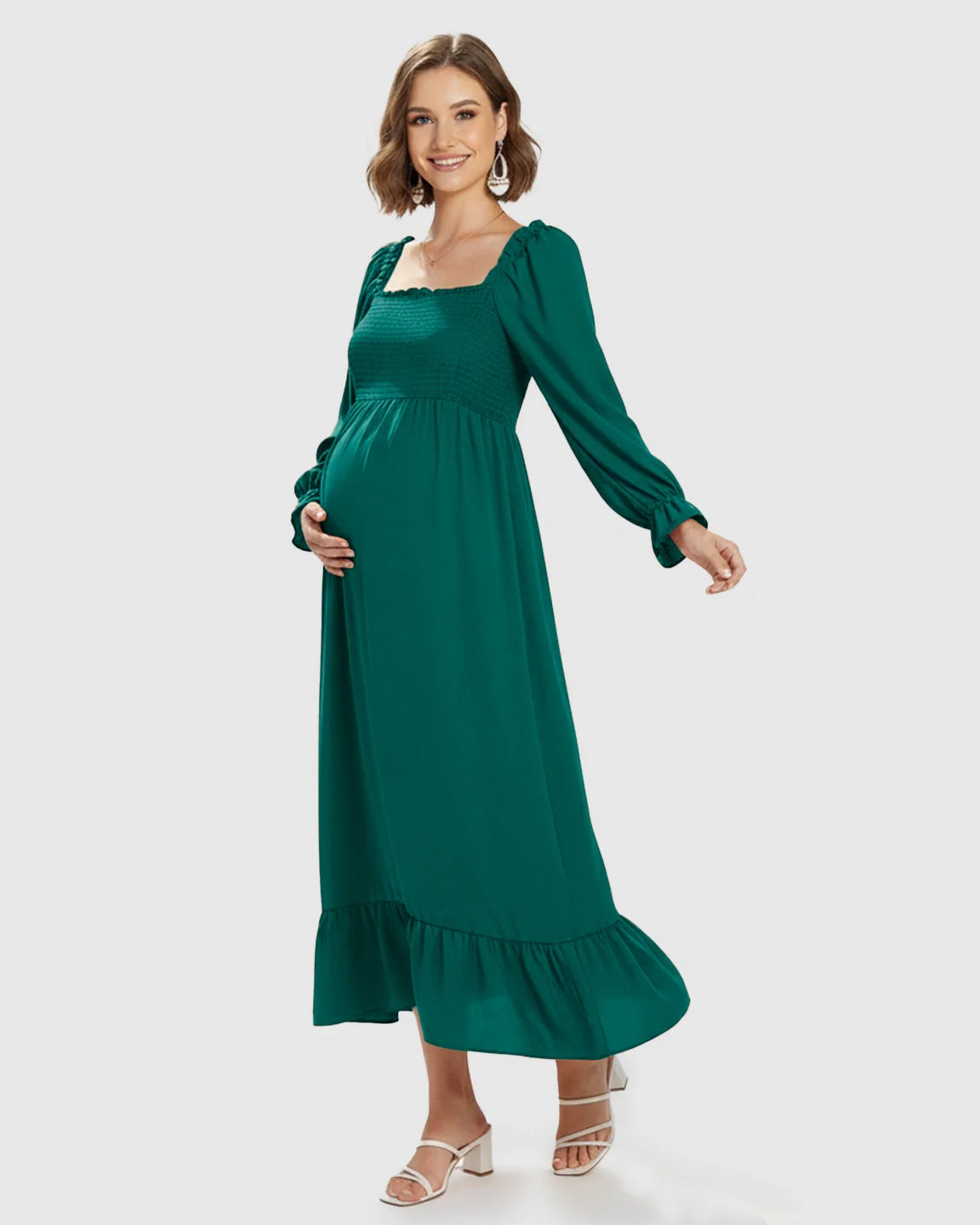 Bump Society – The Comfort Collection: Bishop Sleeves Retro Elegant Maternity Maxi Dress
