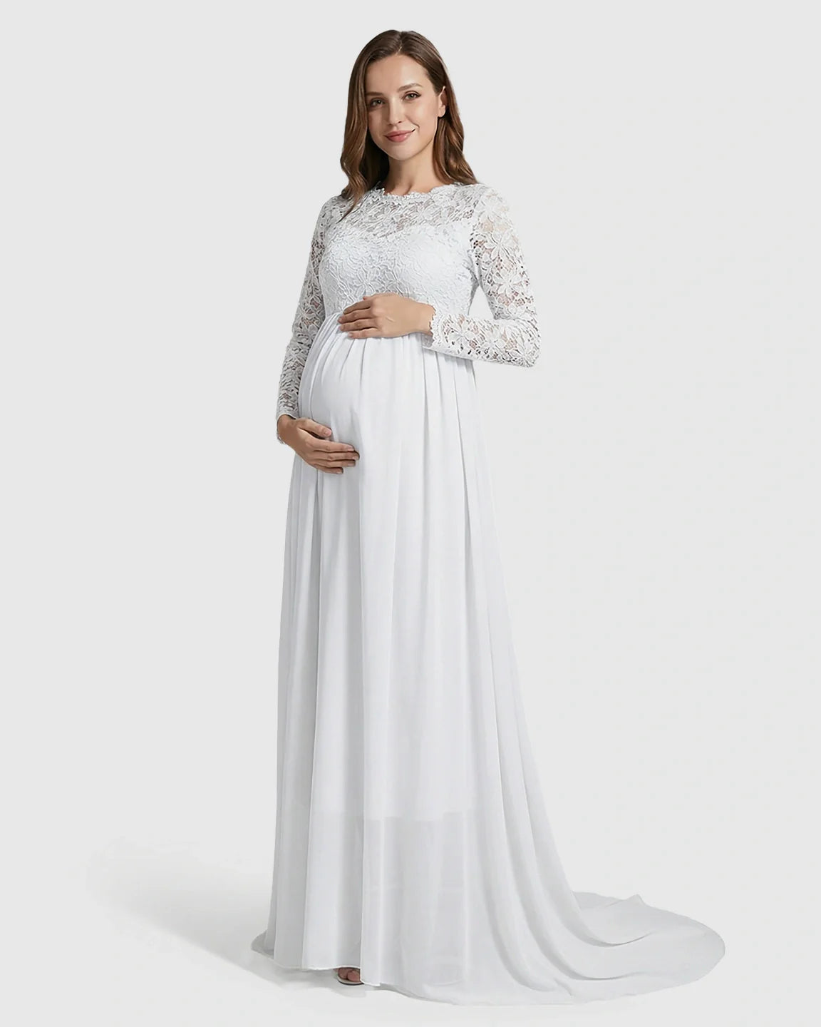Bump Society – The Comfort Collection: Lace Bodice Trailing Skirt Maternity Photoshoot Gown