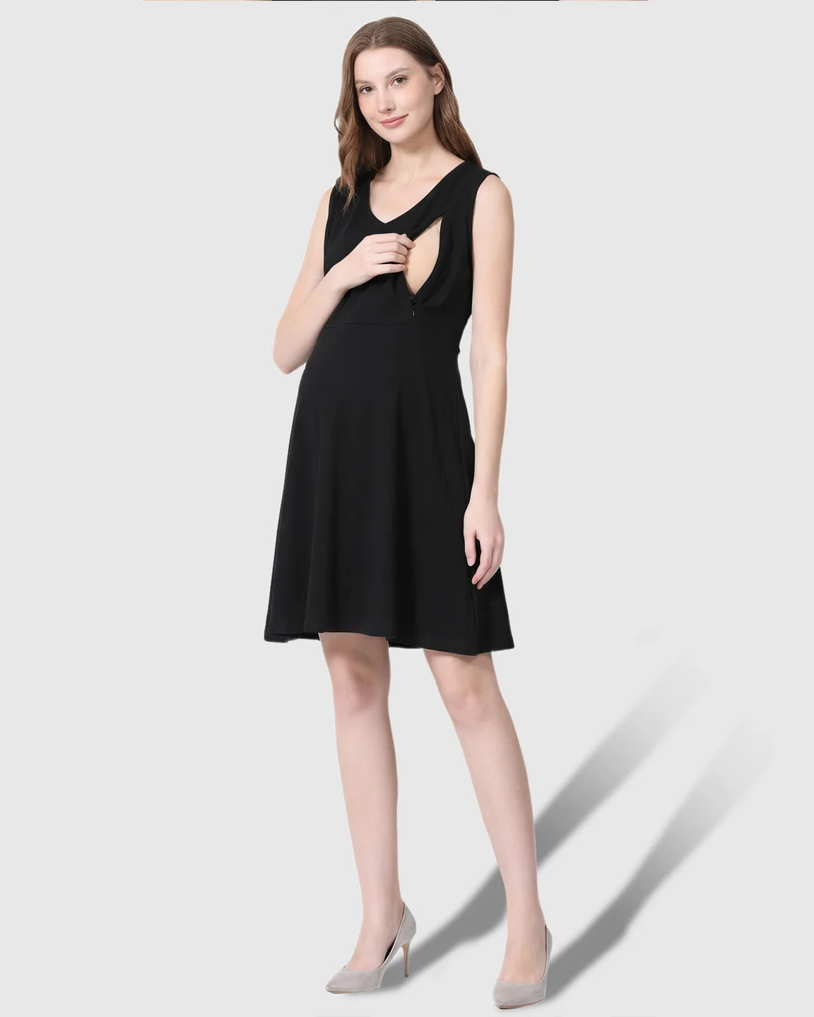 Bump Society – The Nursing Collection: Zip-Up Nursing Access Minimalist Maternity Mini Dress