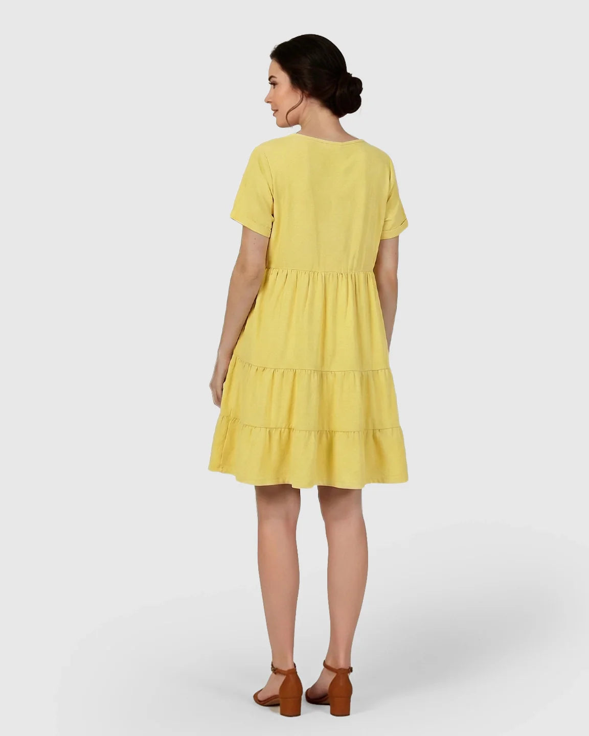 Bump Society – The Comfort Collection: Button Up Tiered Maternity Mini Dress