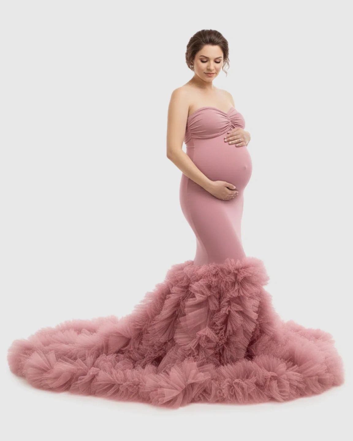Bump Society – The Comfort Collection: Tulle Train Mermaid Silhouette Maternity Gown