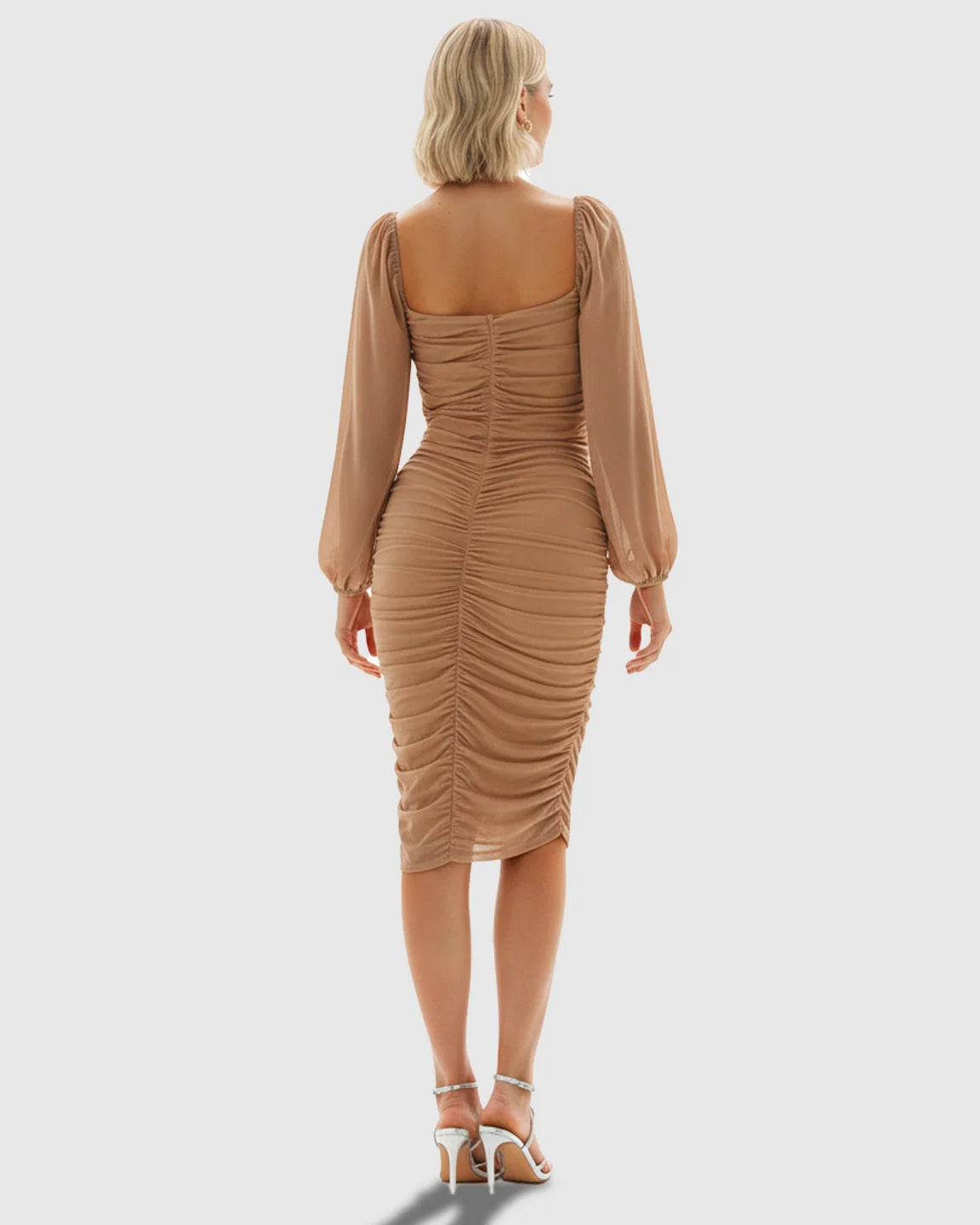 Bump Society – The Comfort Collection: Sheer Mesh Sleeves Pleated Maternity Midi Dress