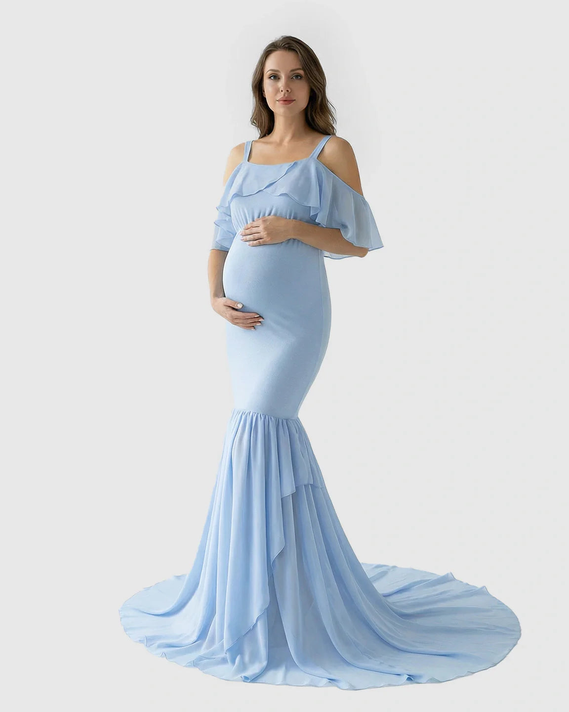 Bump Society – The Comfort Collection: Off-Shoulder Mermaid Trail Maternity Photoshoot Dress