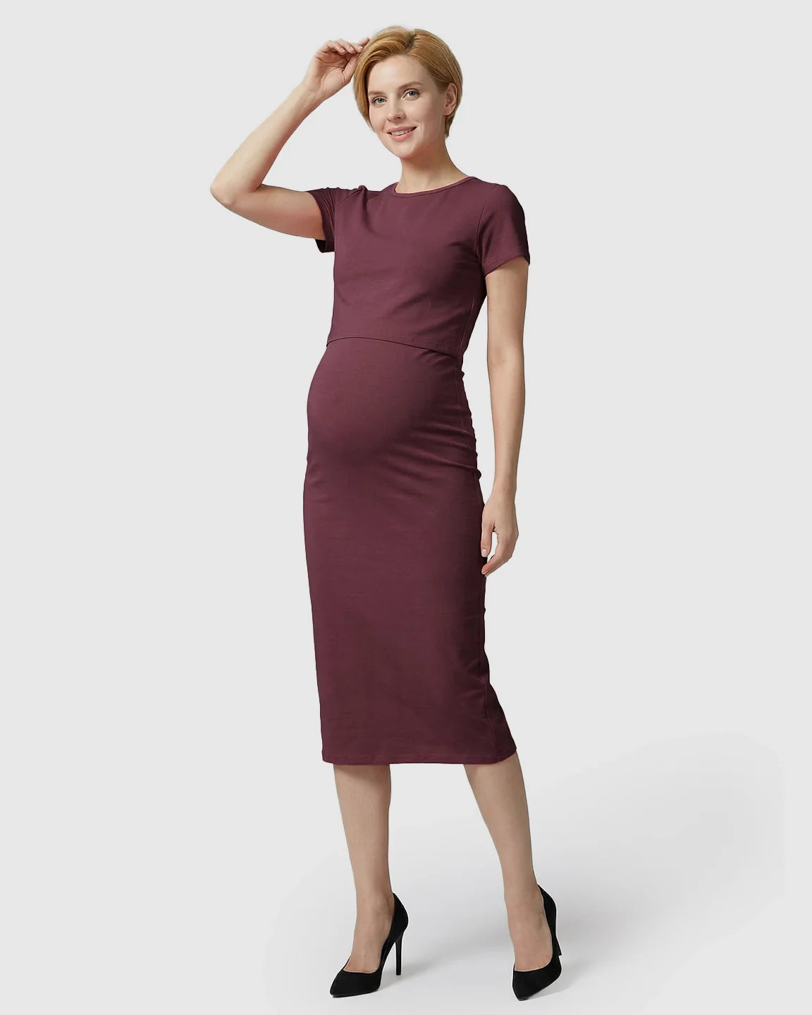 Bump Society – The Nursing Collection: Lift-Up Nursing Access Pencil Skirt Maternity Midi Dress