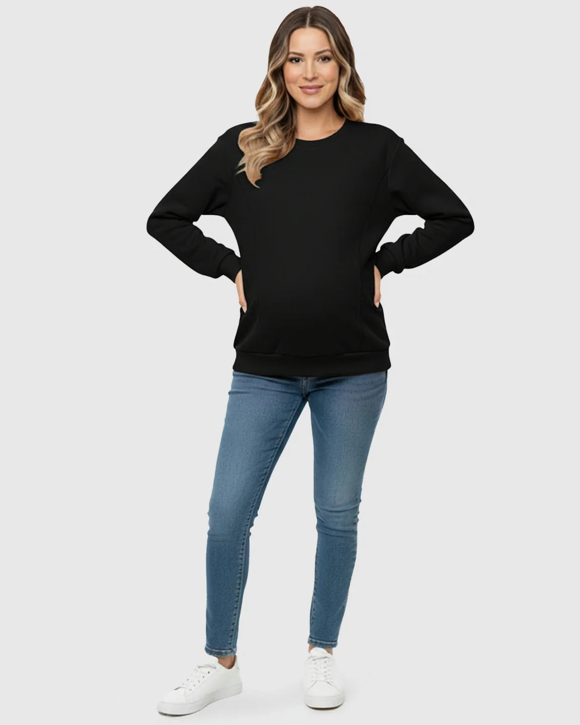 The Nursing Collection: Waffle-Knit Cozy Fit Maternity Nursing Sweatshirt