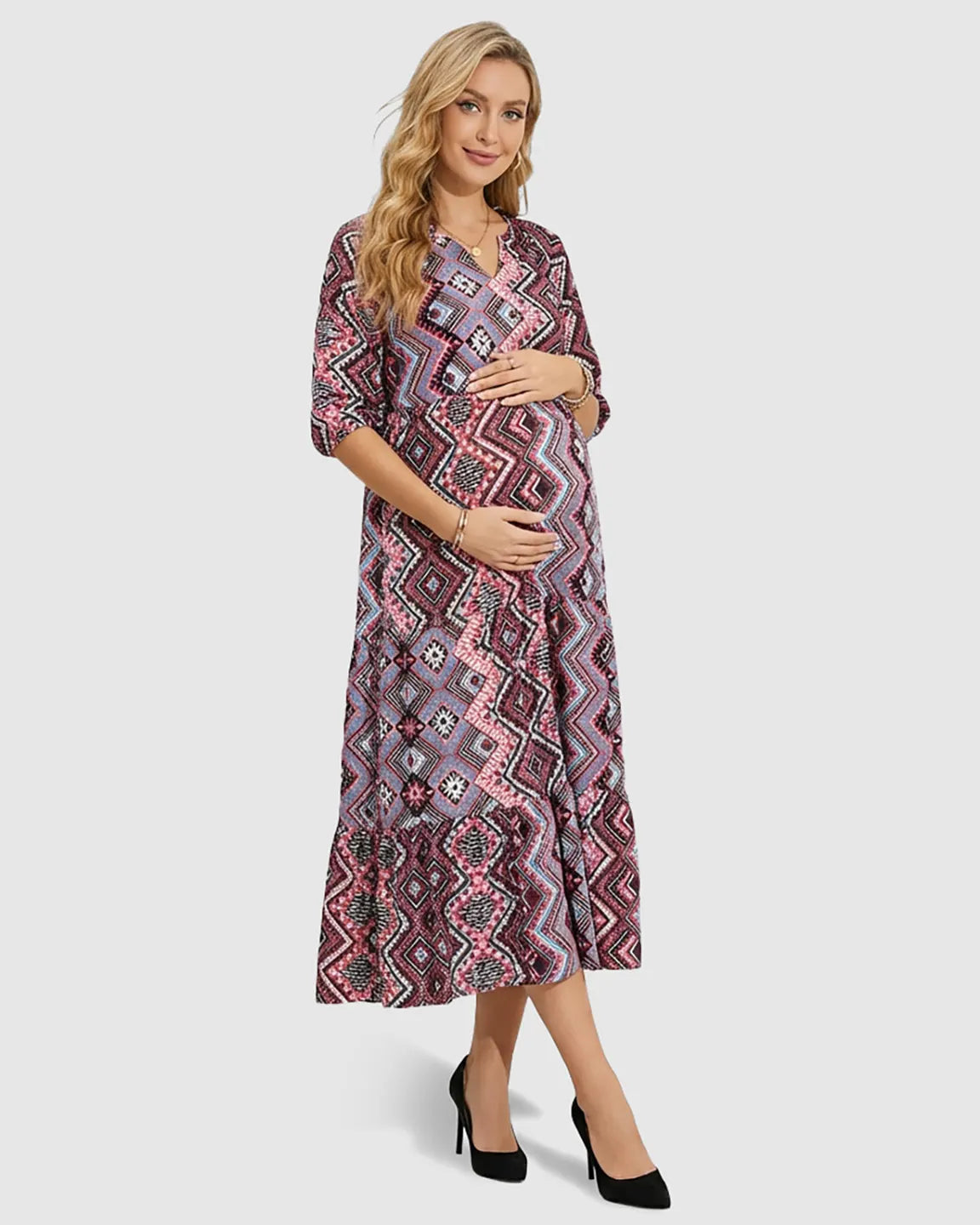 Bump Society – The Comfort Collection: Bohemian Print A-line Maternity Maxi Dress