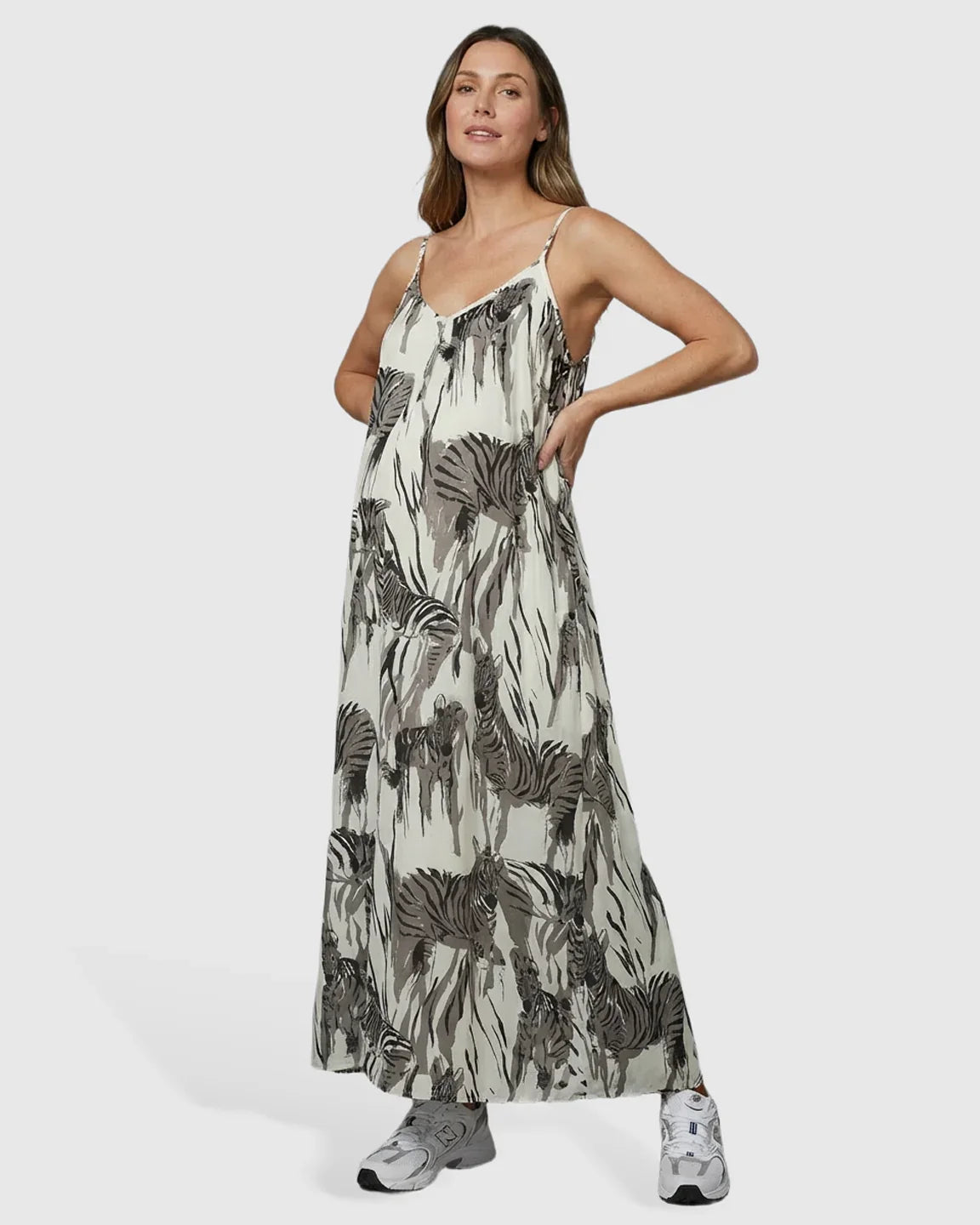 Bump Society – The Comfort Collection: Open-Back Pocketed Babydoll Maternity Maxi Dress