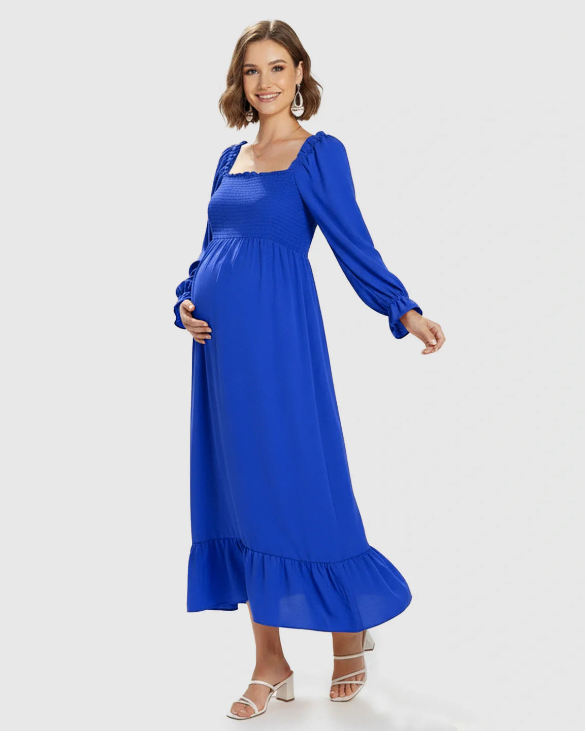 Bump Society – The Comfort Collection: Bishop Sleeves Retro Elegant Maternity Maxi Dress