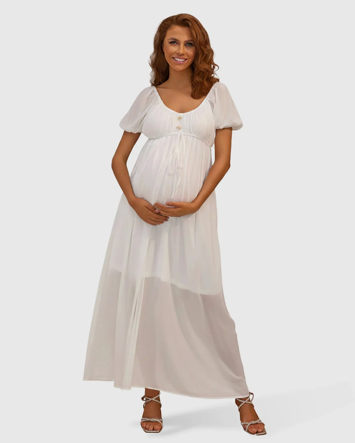 Bump Society – The Comfort Collection: Puff Sleeve Empire Waist Maternity Maxi Dress