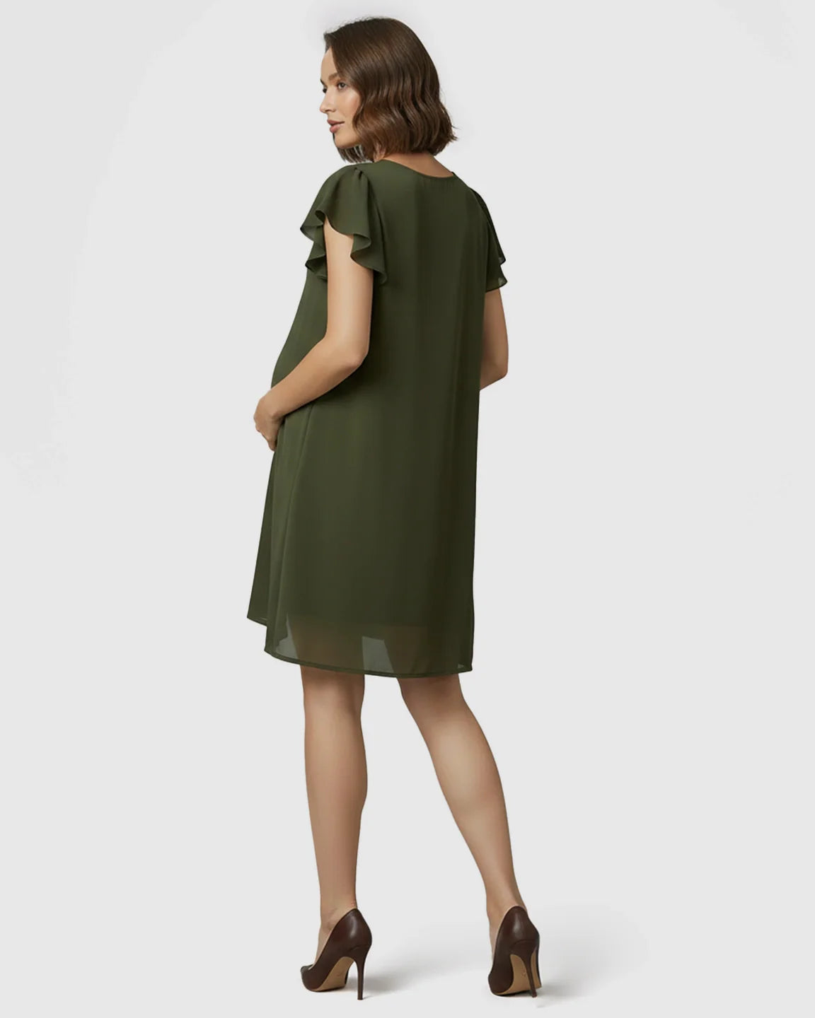 Bump Society – The Comfort Collection: Ruffle Sleeves Shift Silhouette Maternity Mini Dress