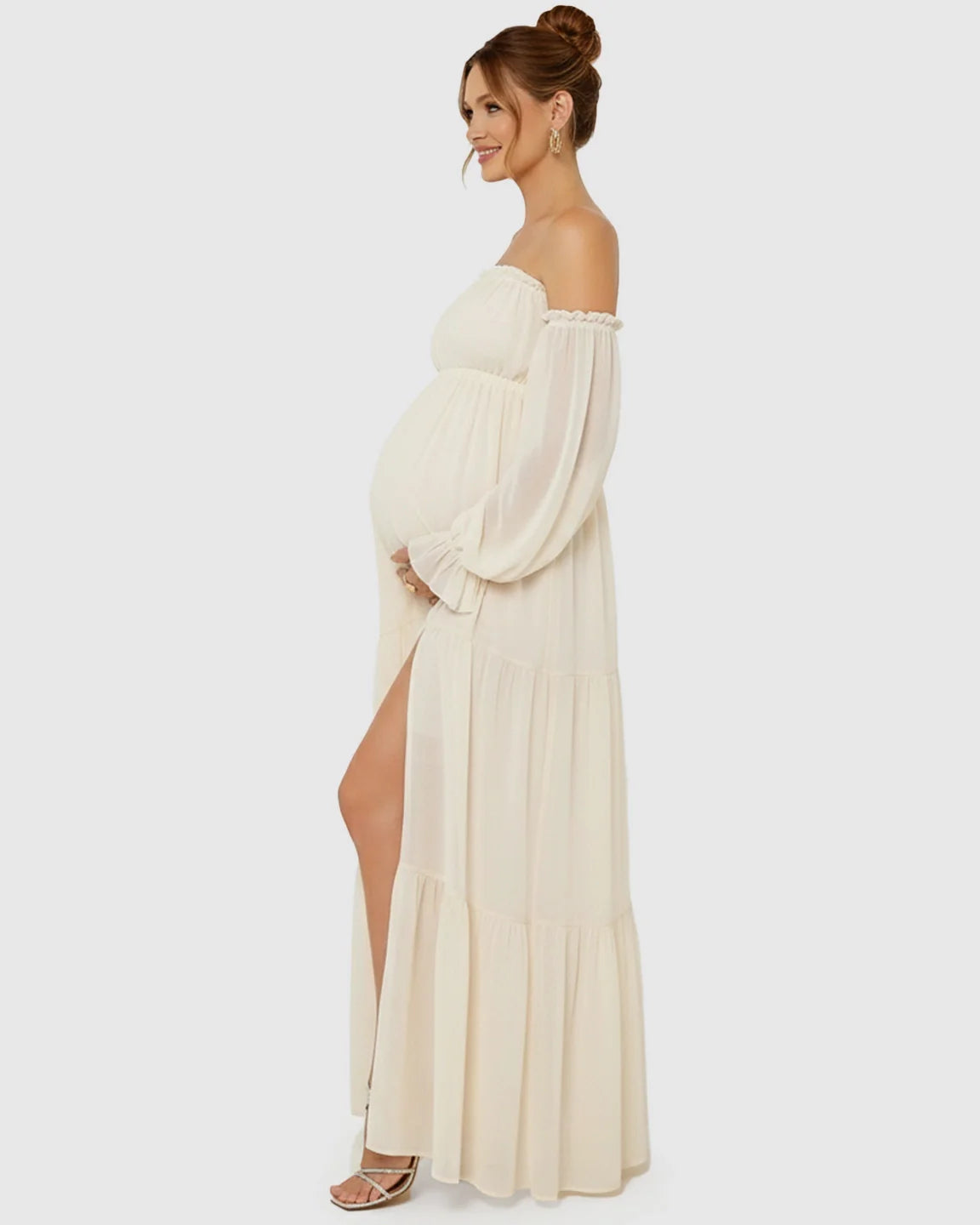 Bump Society – The Comfort Collection: Bardot-Neck Tiered Skirt Maternity Gown