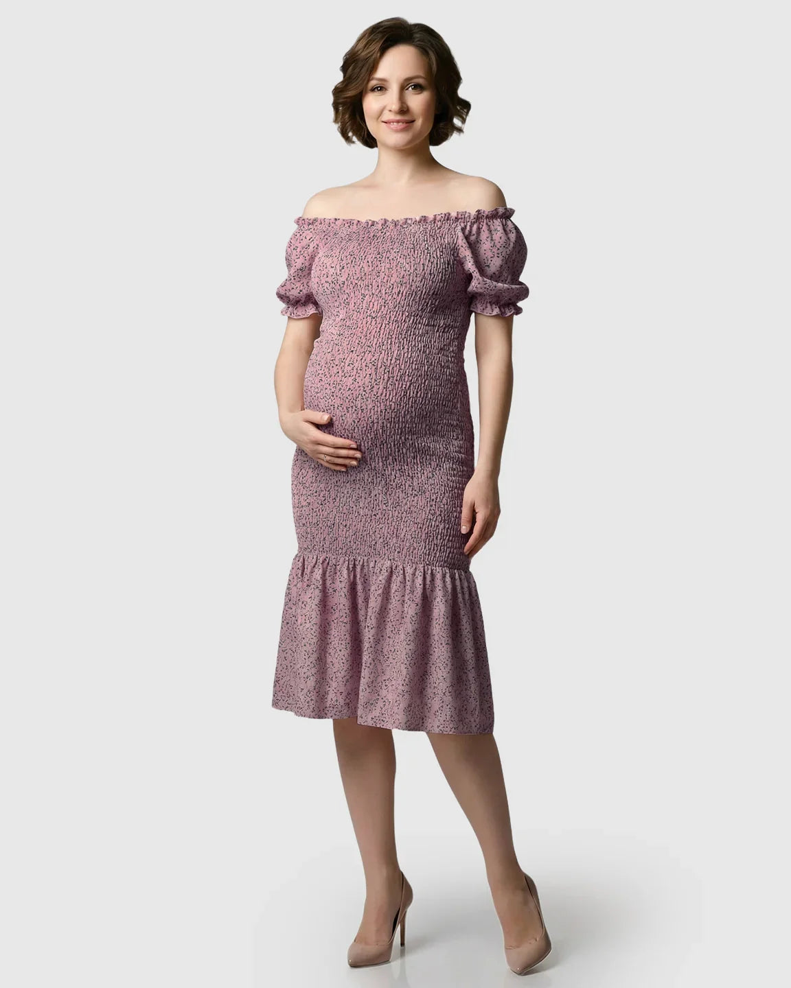 Bump Society – The Comfort Collection: Off-Shoulder Fishtail Maternity Photoshoot Dress