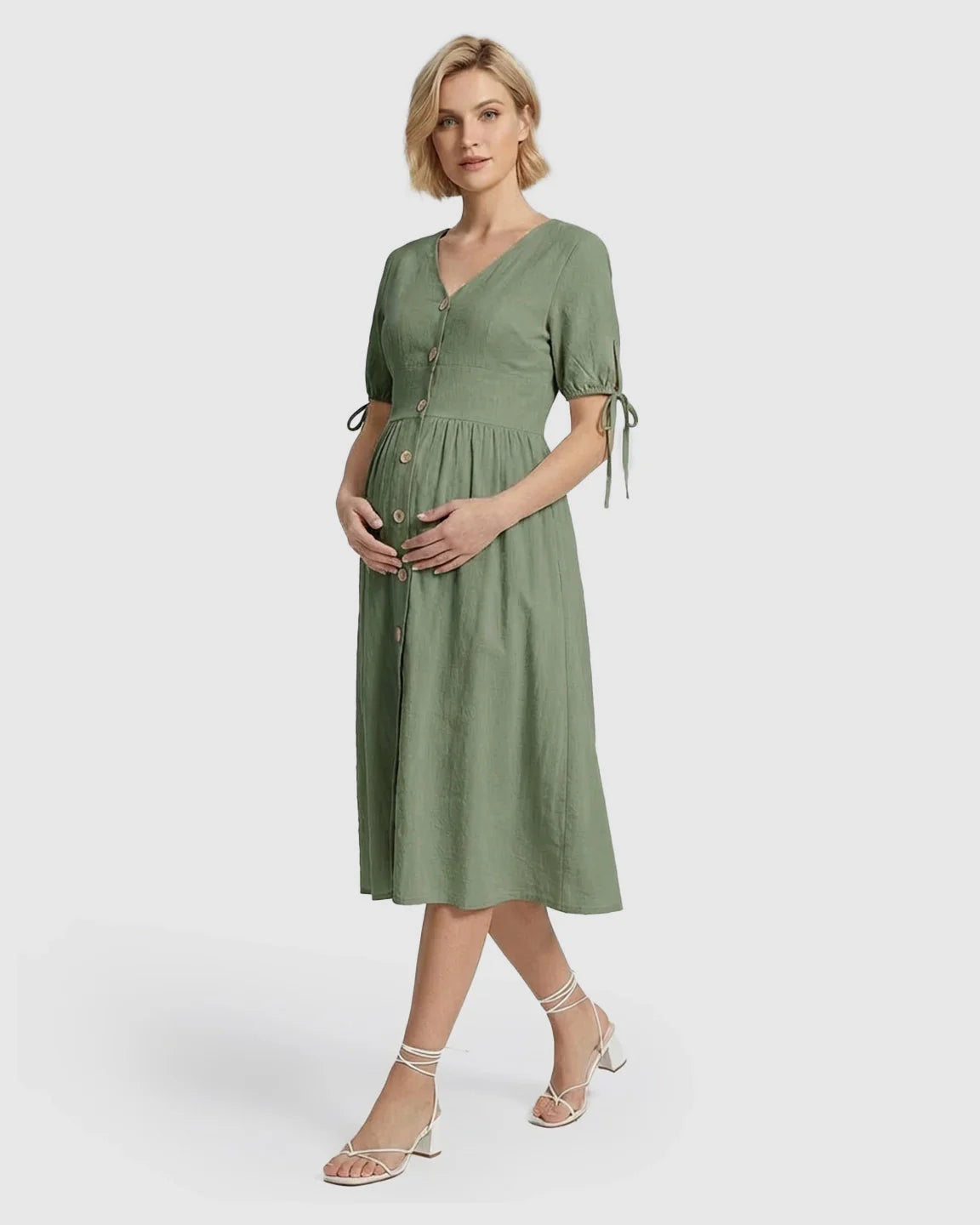 Bump Society – The Comfort Collection: Tie Sleeve A-Line Maternity Midi Dress
