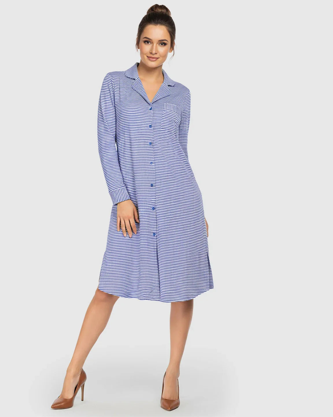 The Sleep Collection  Striped Button Front Shirt Style Maternity Sleepwear