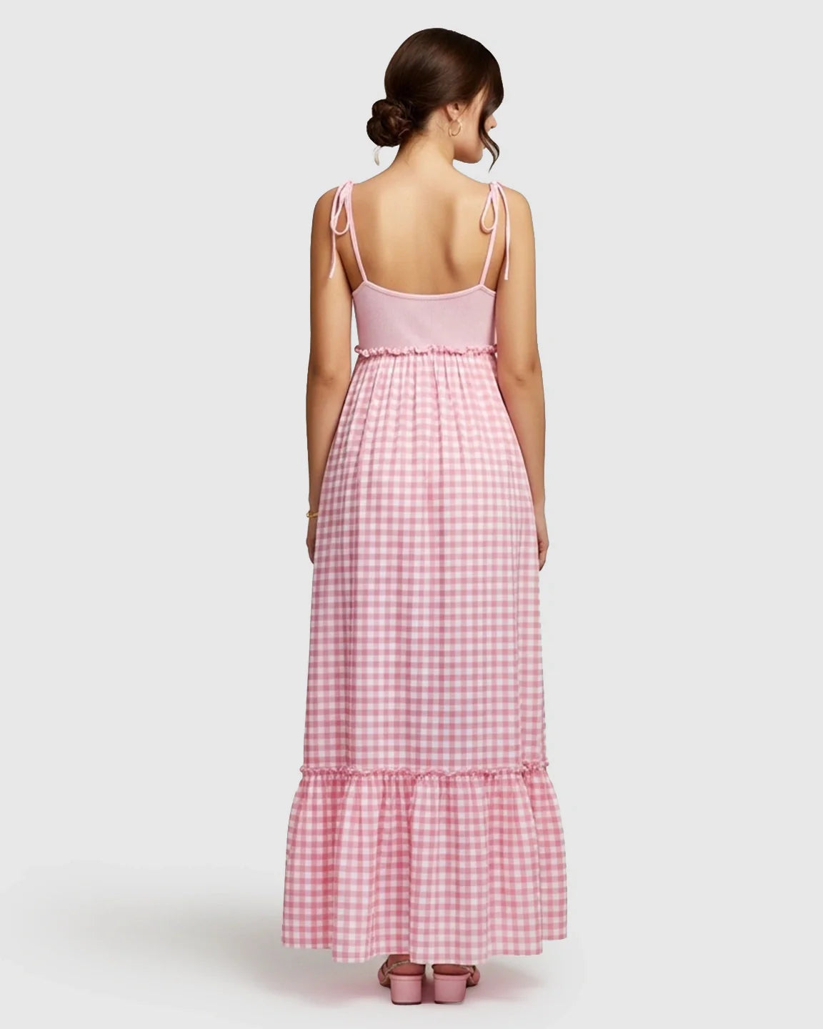 Bump Society – The Comfort Collection: Spaghetti Strap Plaid Patchwork Maternity Maxi Dress
