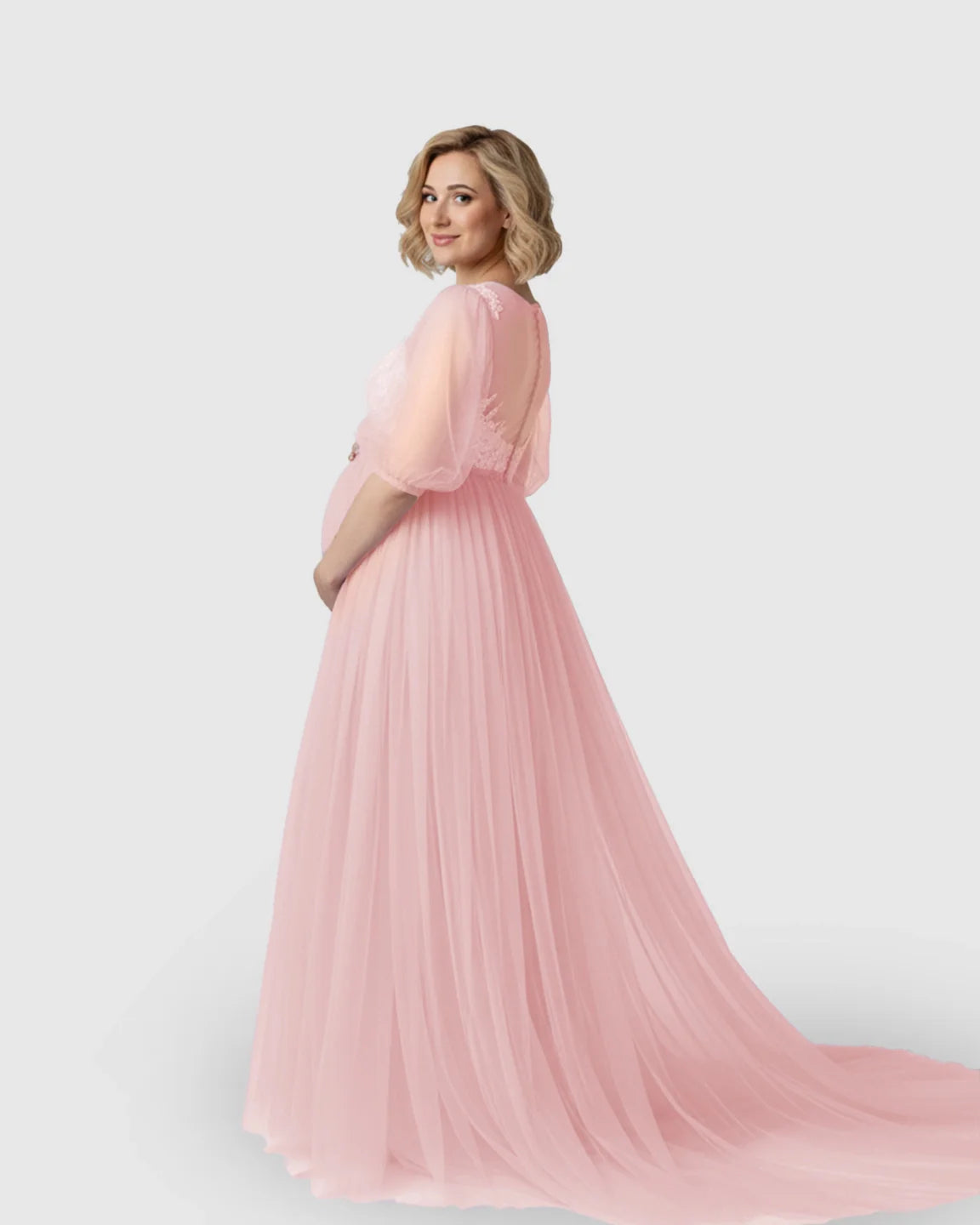 Bump Society – The Comfort Collection: Tulle Lace Swing Trail Maternity Photoshoot Dress