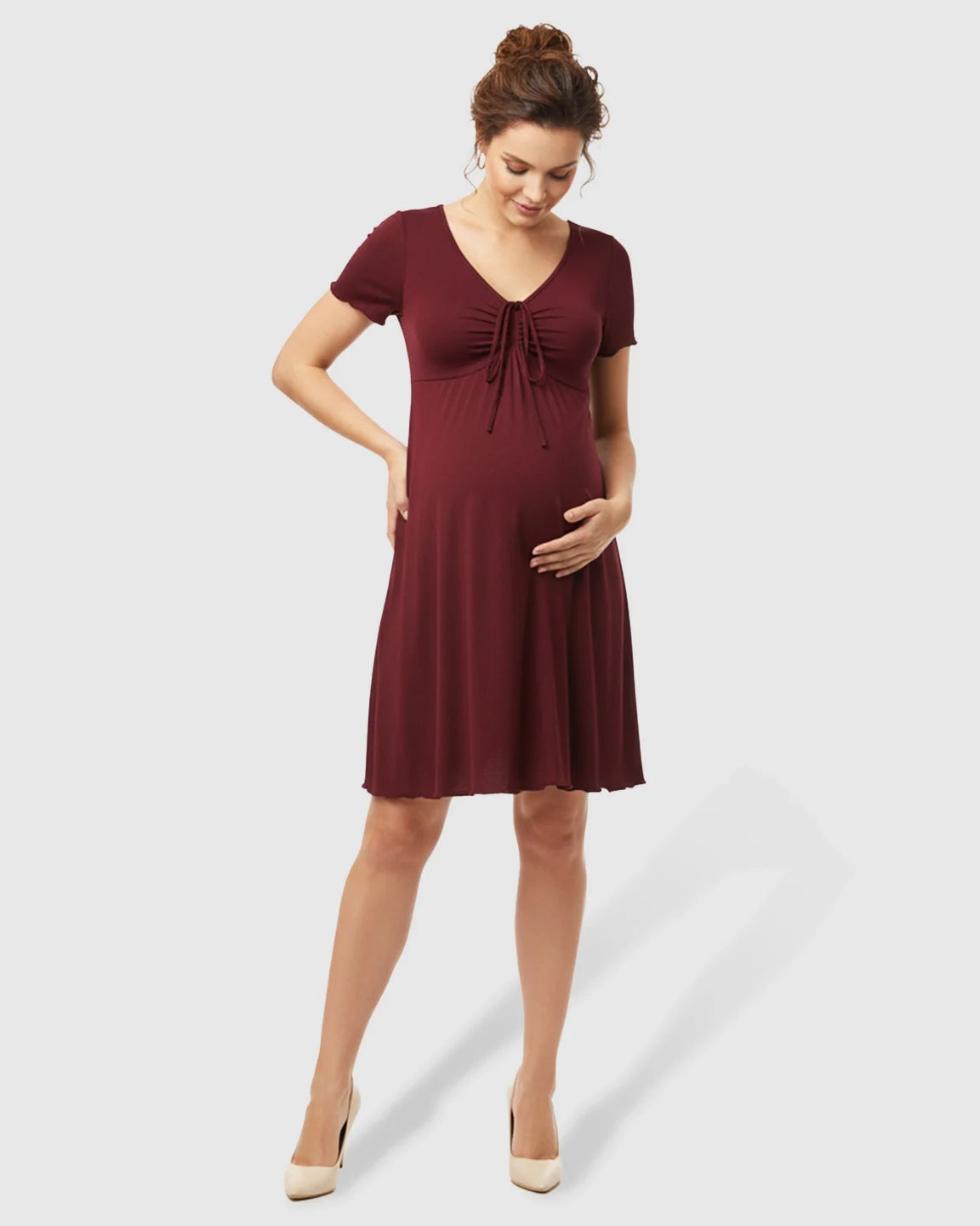 Bump Society – The Comfort Collection: Lettuce Edge Hem Casual Maternity Mini Dress
