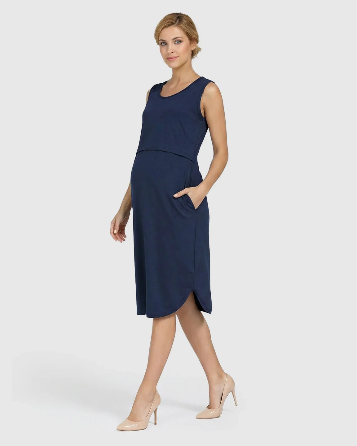 Bump Society – The Nursing Collection: Sleeveless High-Waisted Maternity & Nursing Dress