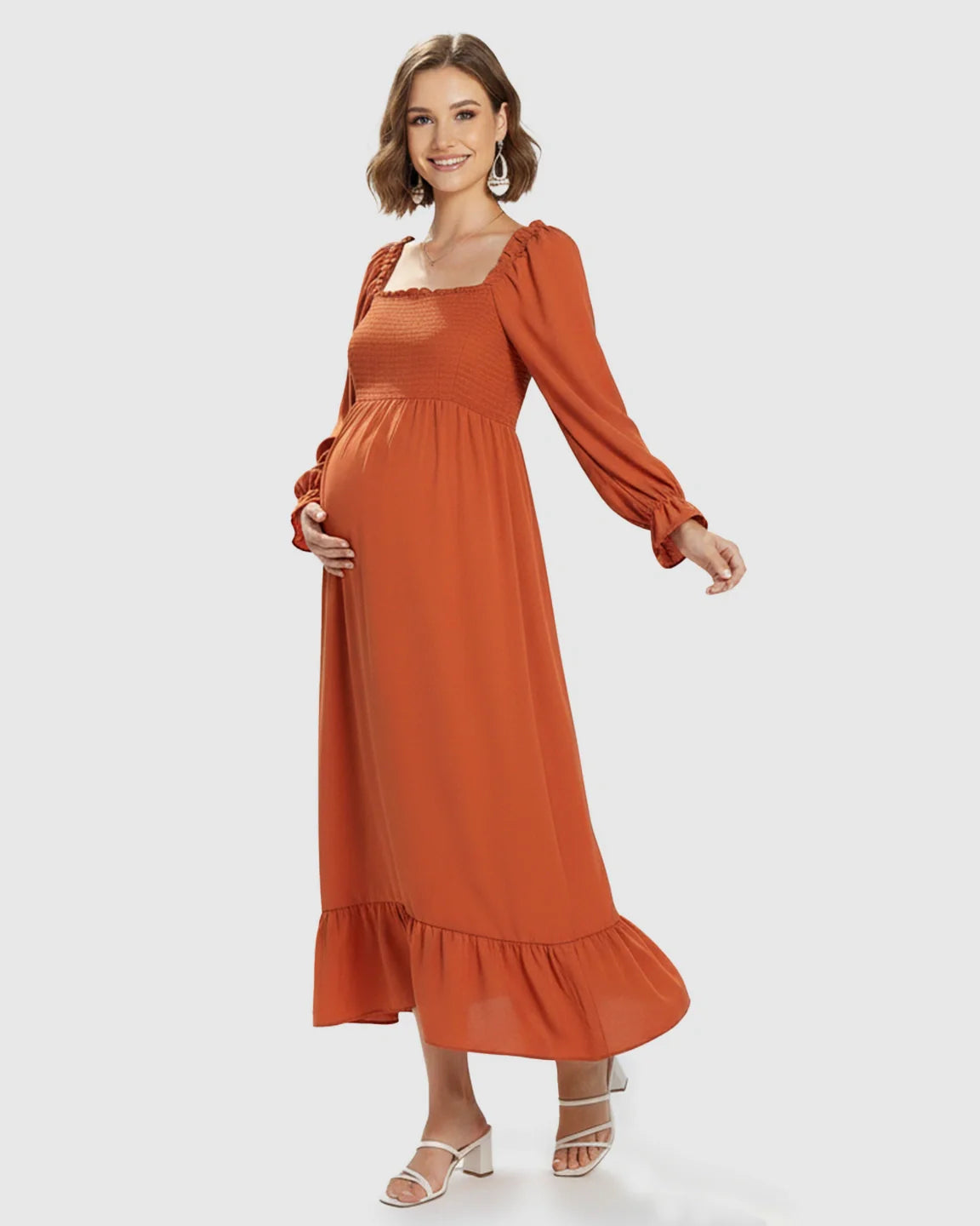 Bump Society – The Comfort Collection: Bishop Sleeves Retro Elegant Maternity Maxi Dress
