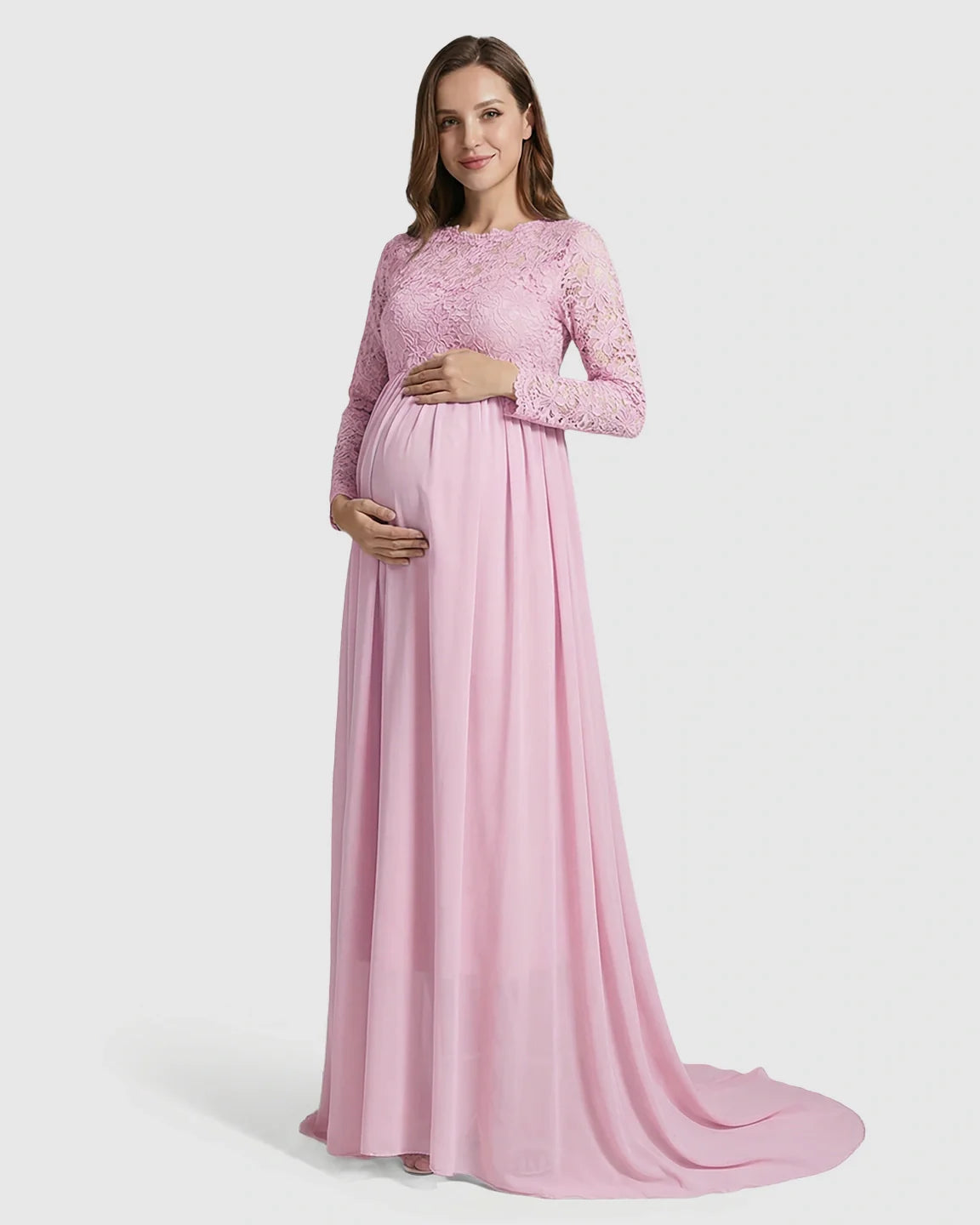 Bump Society – The Comfort Collection: Lace Bodice Trailing Skirt Maternity Photoshoot Gown