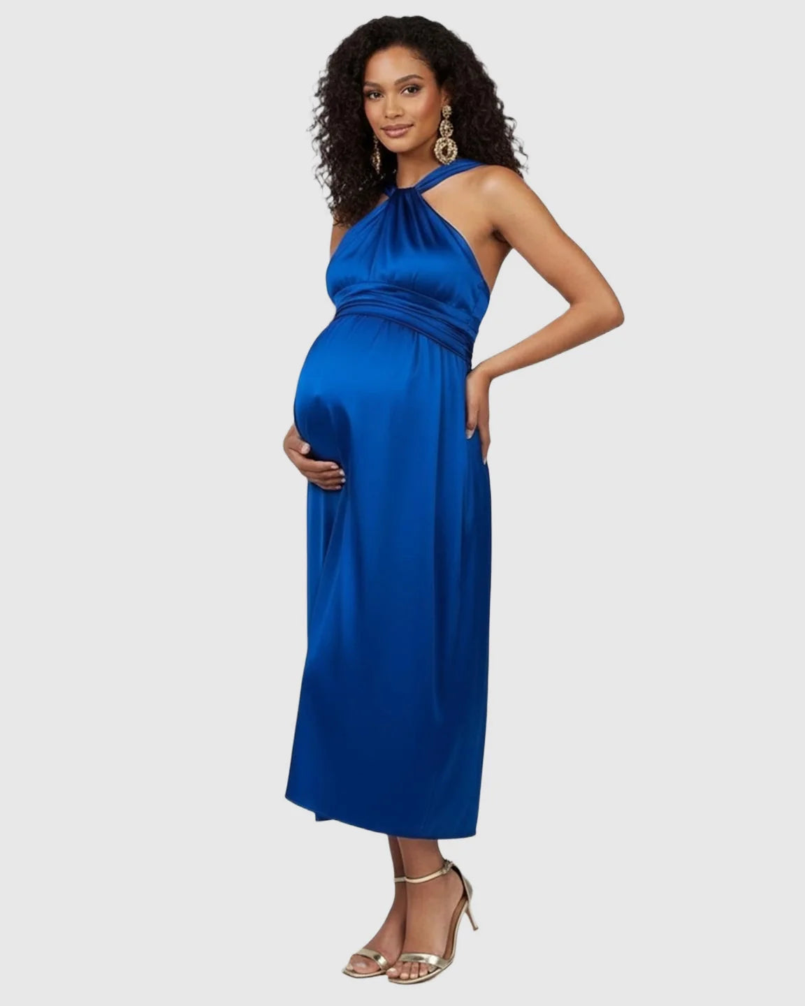 Bump Society – The Comfort Collection: Elegant Halter Neck Tie Waist Maternity Maxi Dress
