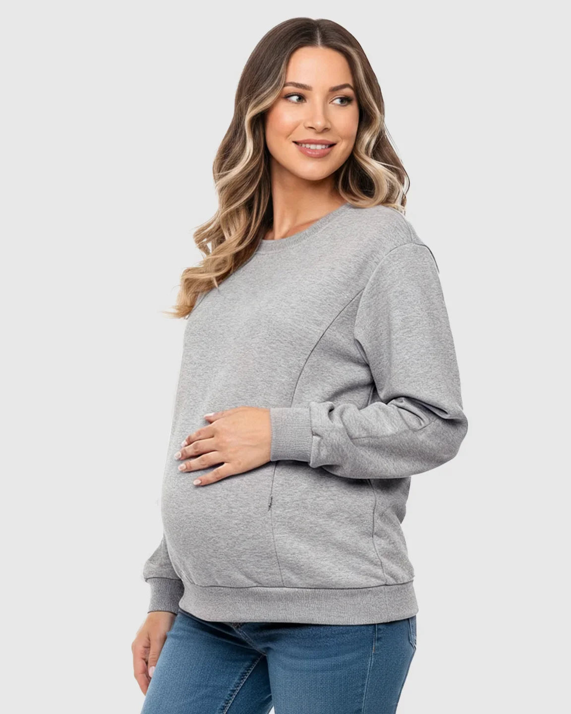 The Nursing Collection: Waffle-Knit Cozy Fit Maternity Nursing Sweatshirt