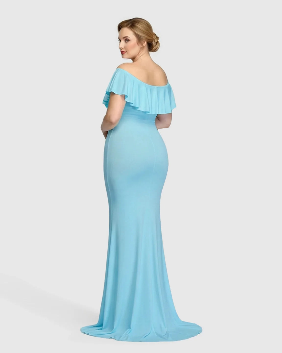 Bump Society – The Comfort Collection: Off-Shoulder Ruffled Bodycon Maternity Maxi Dress