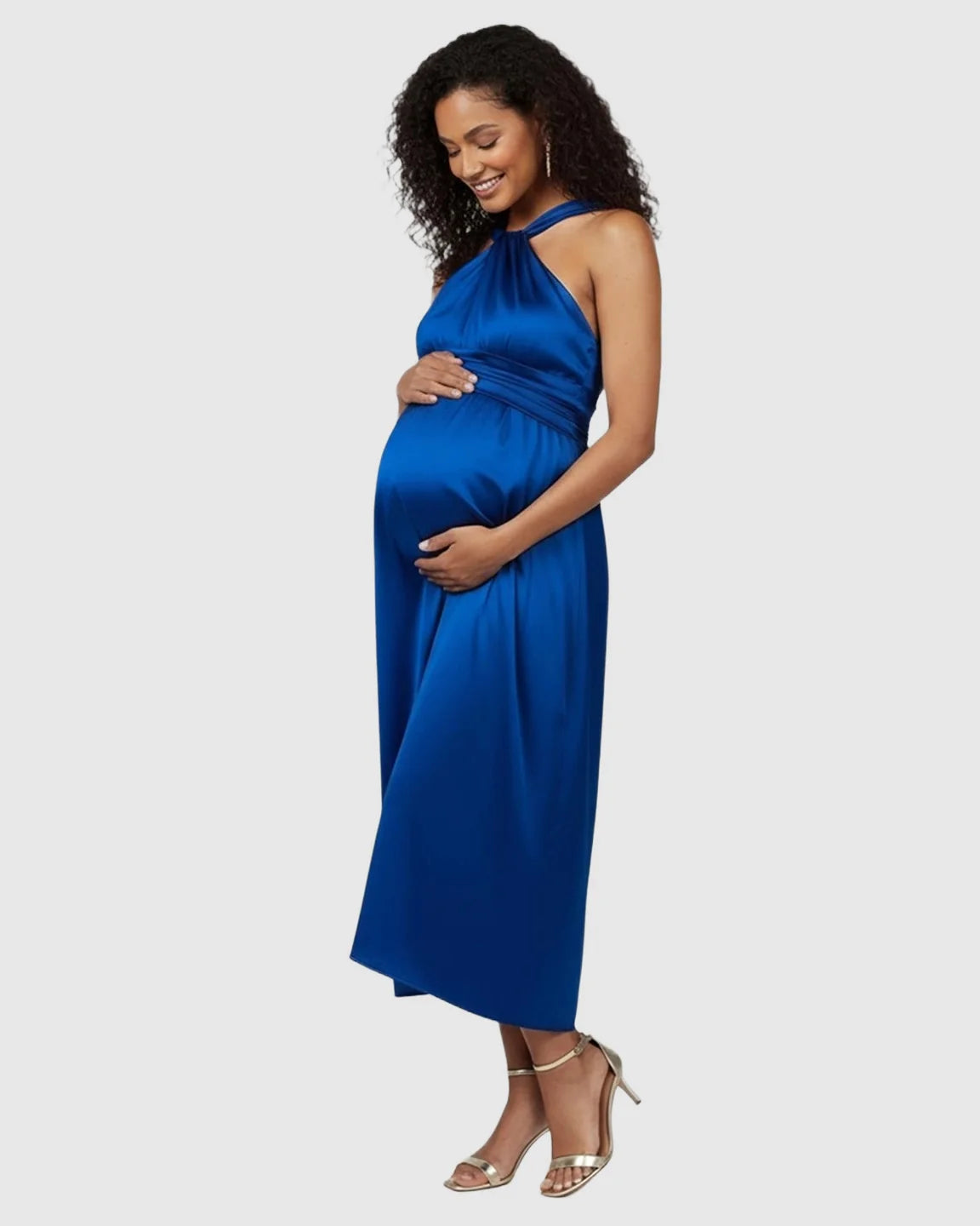 Bump Society – The Comfort Collection: Elegant Halter Neck Tie Waist Maternity Maxi Dress