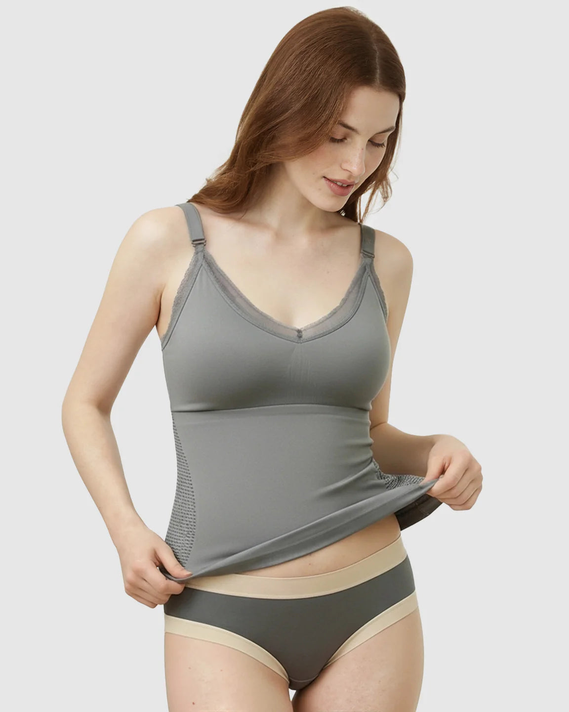 Bump Society – The Nursing Collection: Seamless Lace-Trim V-Neck Nursing Cami