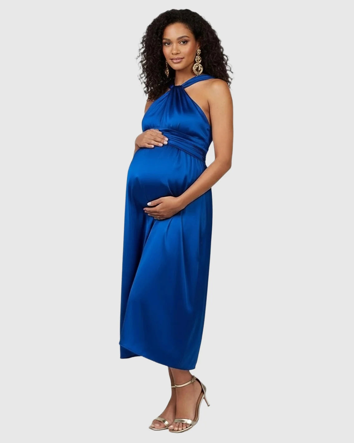 Bump Society – The Comfort Collection: Elegant Halter Neck Tie Waist Maternity Maxi Dress