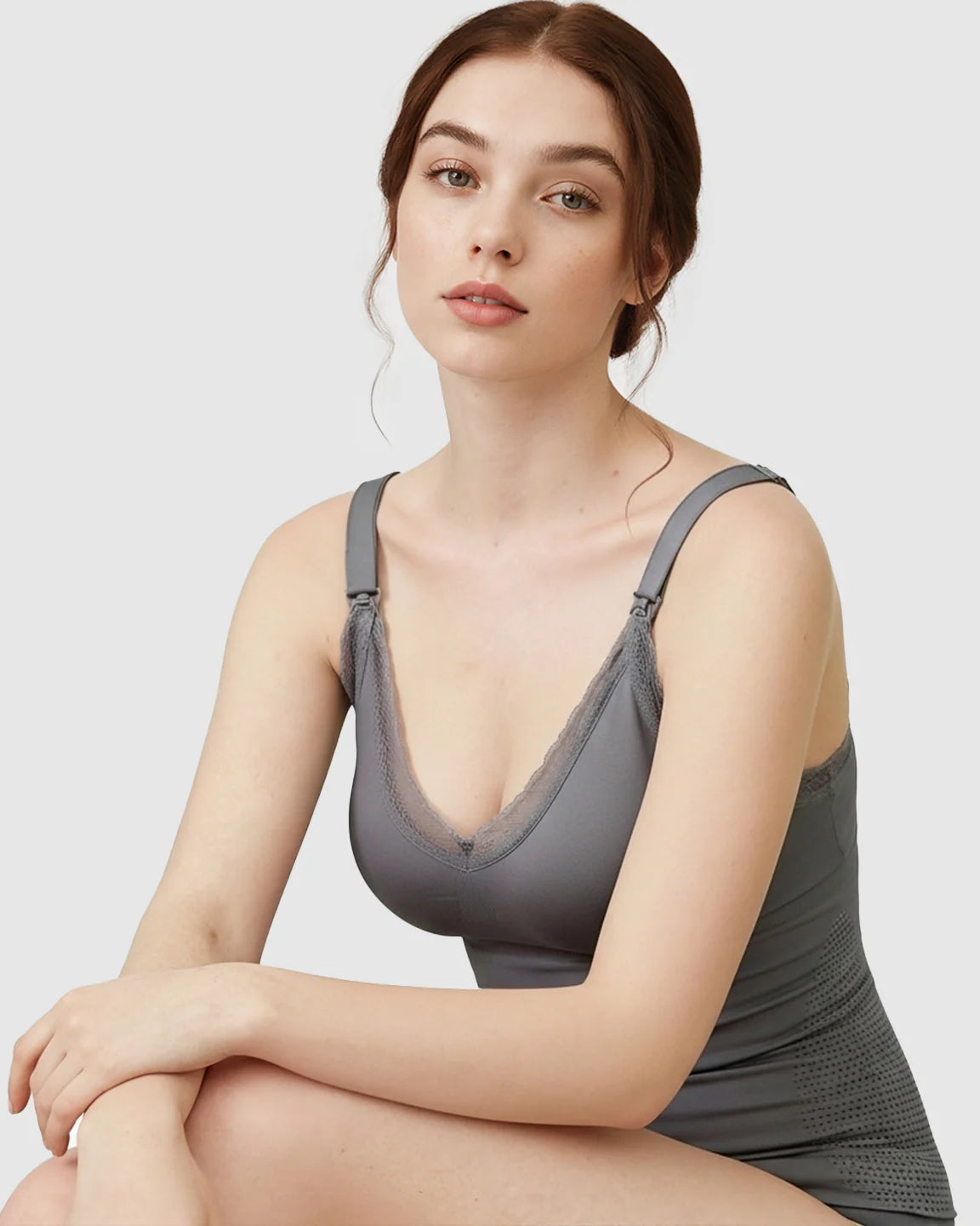 Bump Society – The Nursing Collection: Seamless Lace-Trim V-Neck Nursing Cami