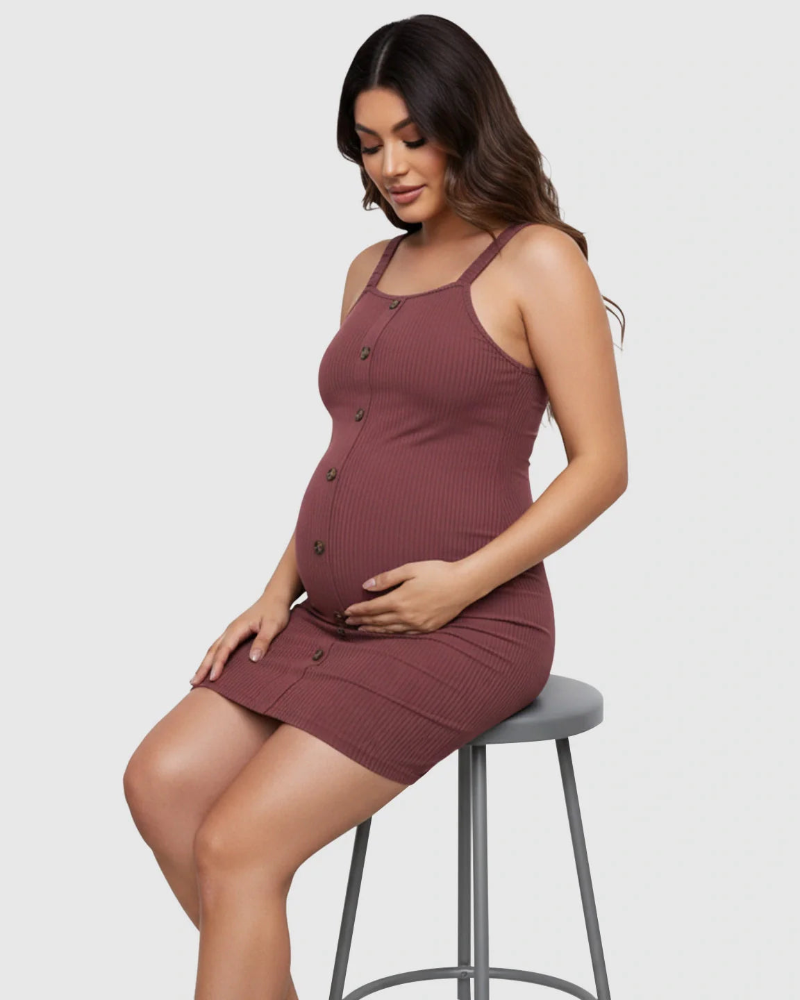 Bump Society – The Comfort Collection: Ribbed Button-Front Bodycon Maternity Short Dress