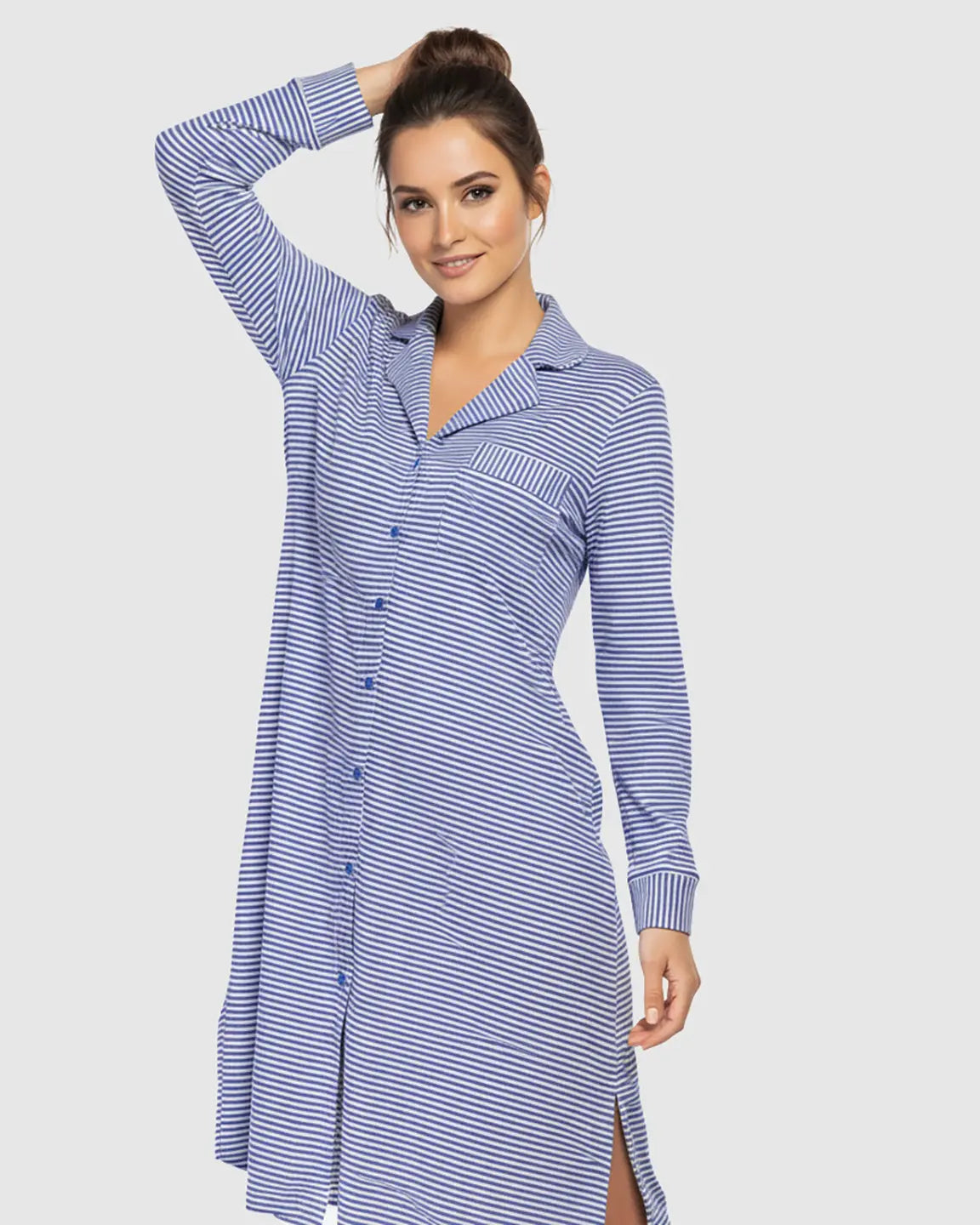 The Sleep Collection  Striped Button Front Shirt Style Maternity Sleepwear