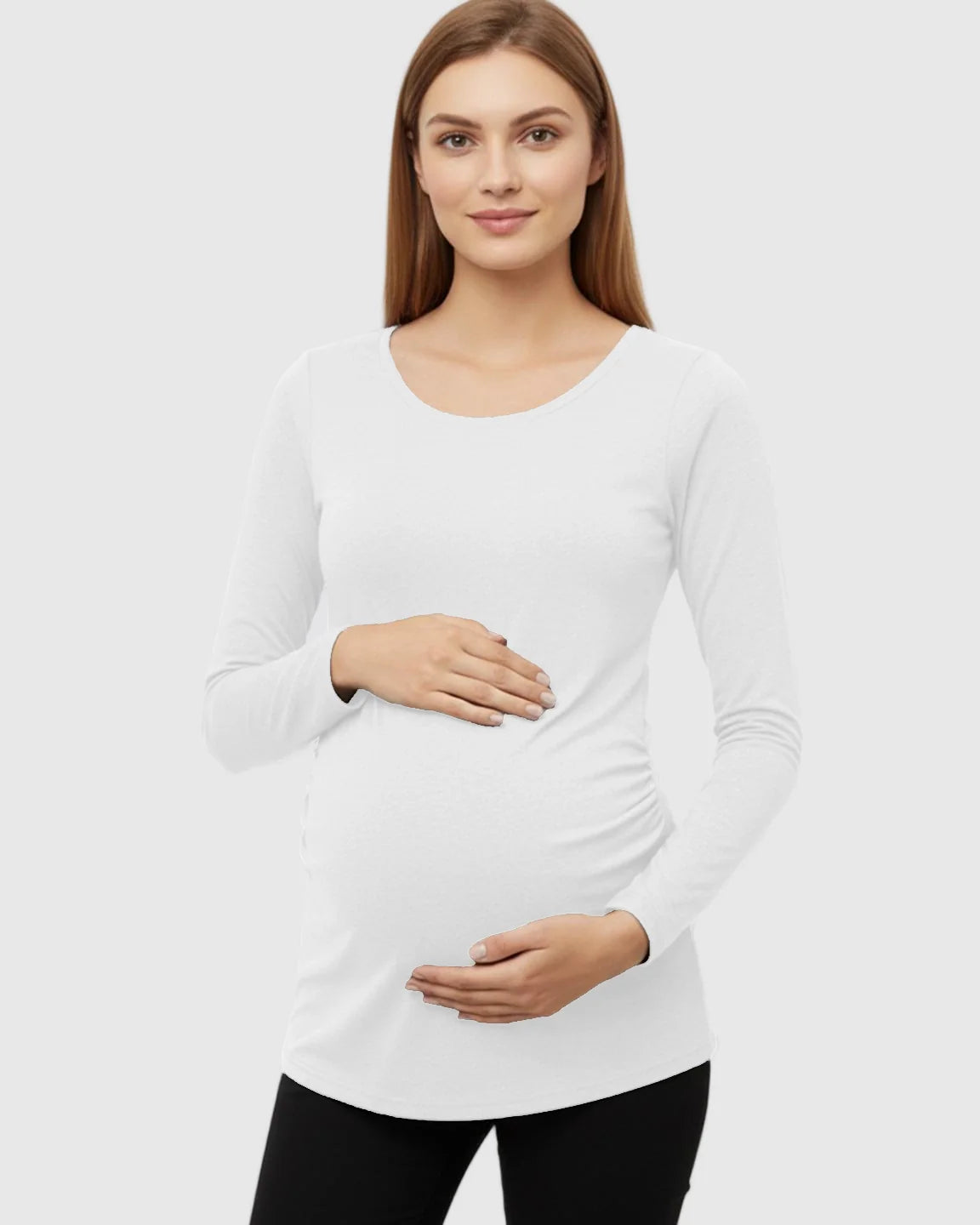 Bump Society – The Comfort Collection: Side Ruched Slim Fit Long Sleeve Maternity Top