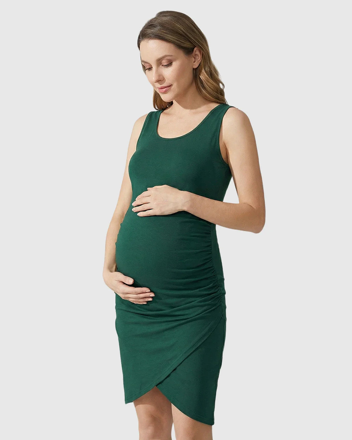 Bump Society – The Comfort Collection: Side Ruched Wrap-Style Hem Maternity Dress