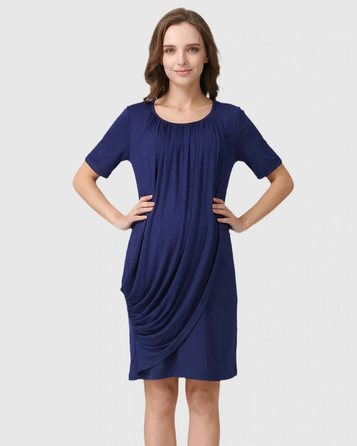 Bump Society – The Nursing Collection: Hidden Nursing Access Draped Maternity Short Dress