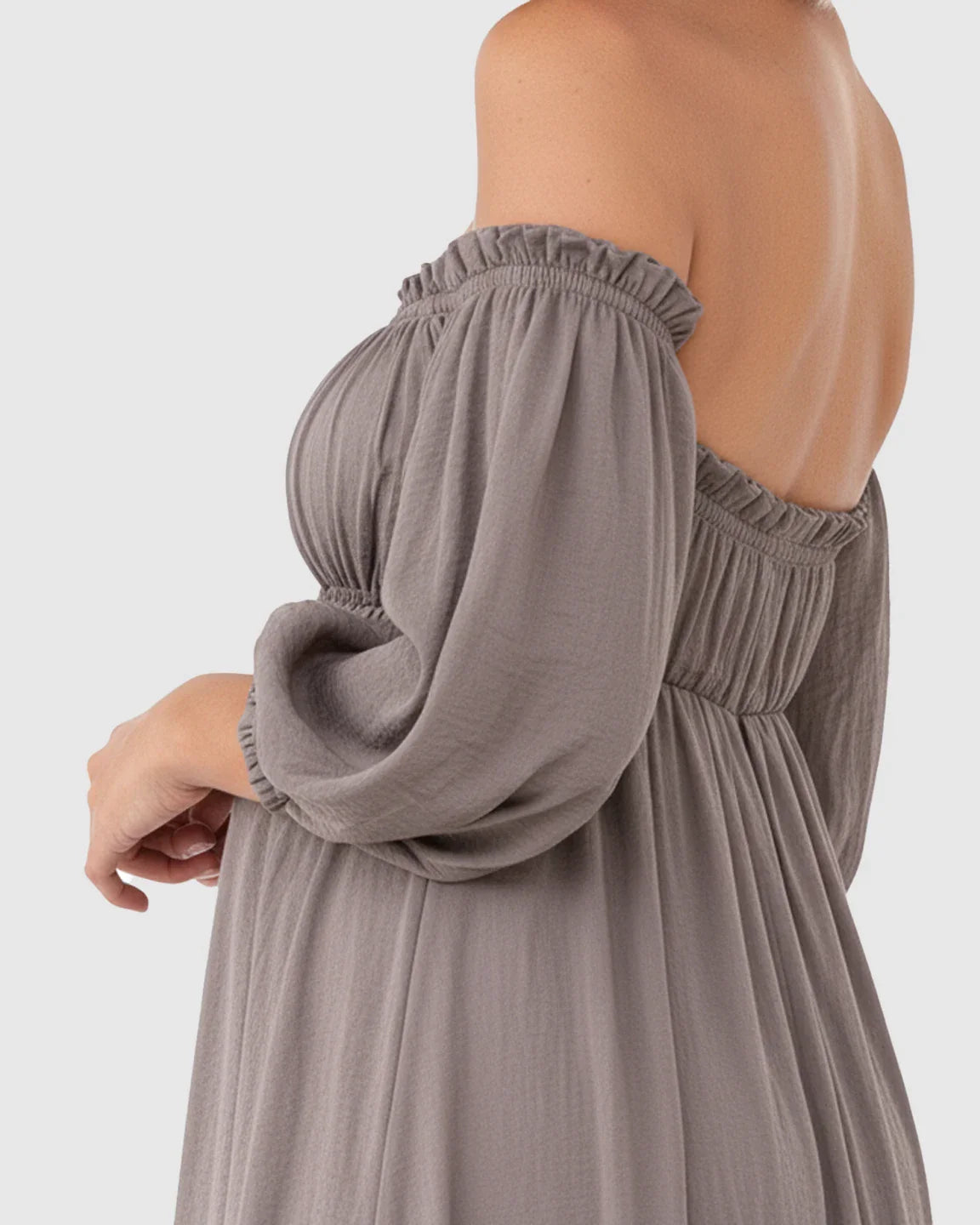 Bump Society – The Comfort Collection: Off-Shoulder Elegant Maternity Maxi Dress