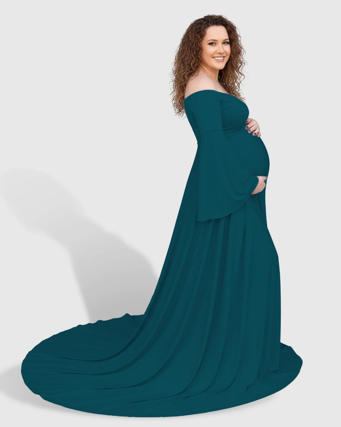 Bump Society – The Comfort Collection: Off-Shoulder Bell Sleeve Boho Maternity Photoshoot Maxi Dress