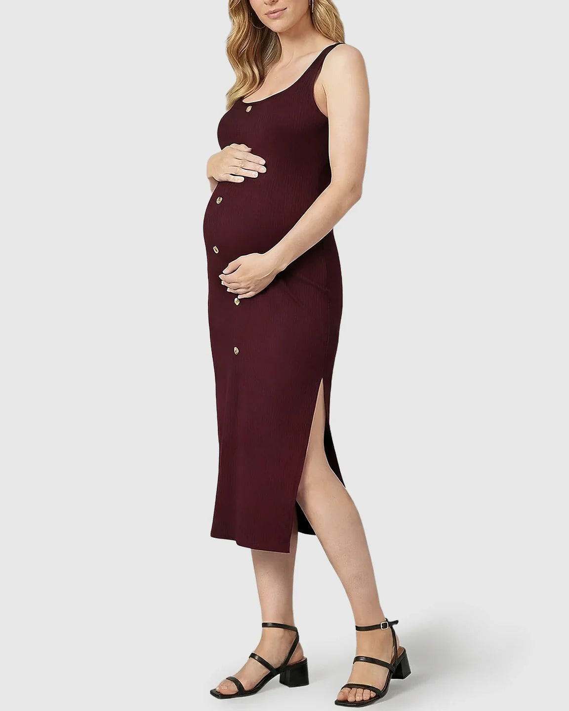 Bump Society – The Comfort Collection: Button-Front Bodycon Maternity Midi Dress