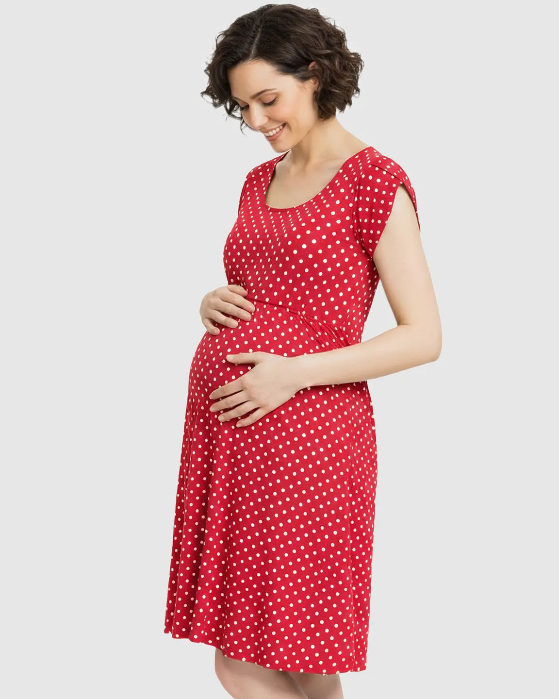 Bump Society – The Nursing Collection: Easy Nursing Access Polka Dot Maternity Dress